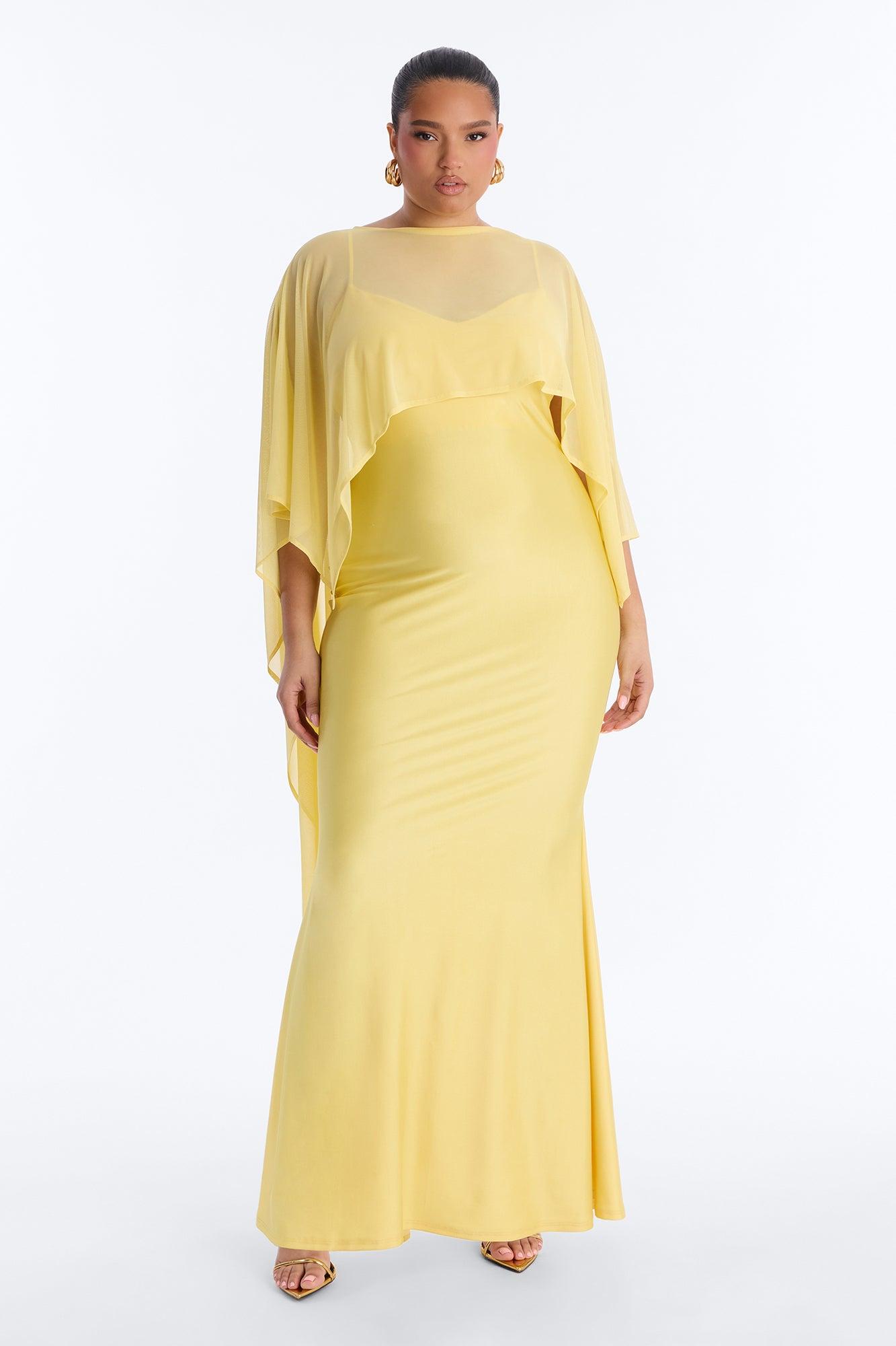 Staying True Satin Maxi Dress - Butter Yellow Female Product Image