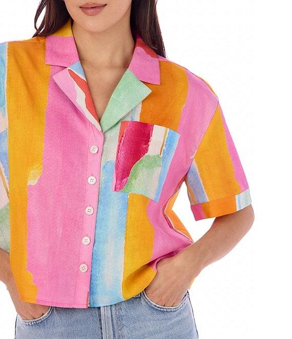 CROSBY by Mollie Burch Ida Watercolor Button Front Short Sleeve Coordinating Top Product Image