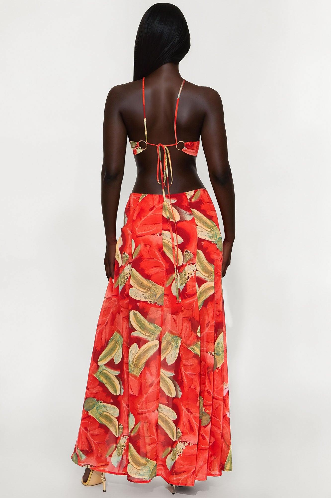 Always On Vacation Tropical Chiffon Maxi Dress - Red/combo Female Product Image