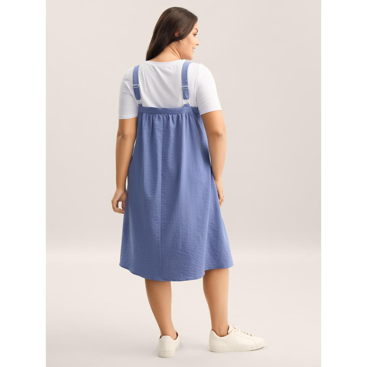 Plus Size Adjustable Straps Pockets Plain Midi Dress Mediumblue Women Non Sleeveless Curvy BloomChic 12/L Product Image