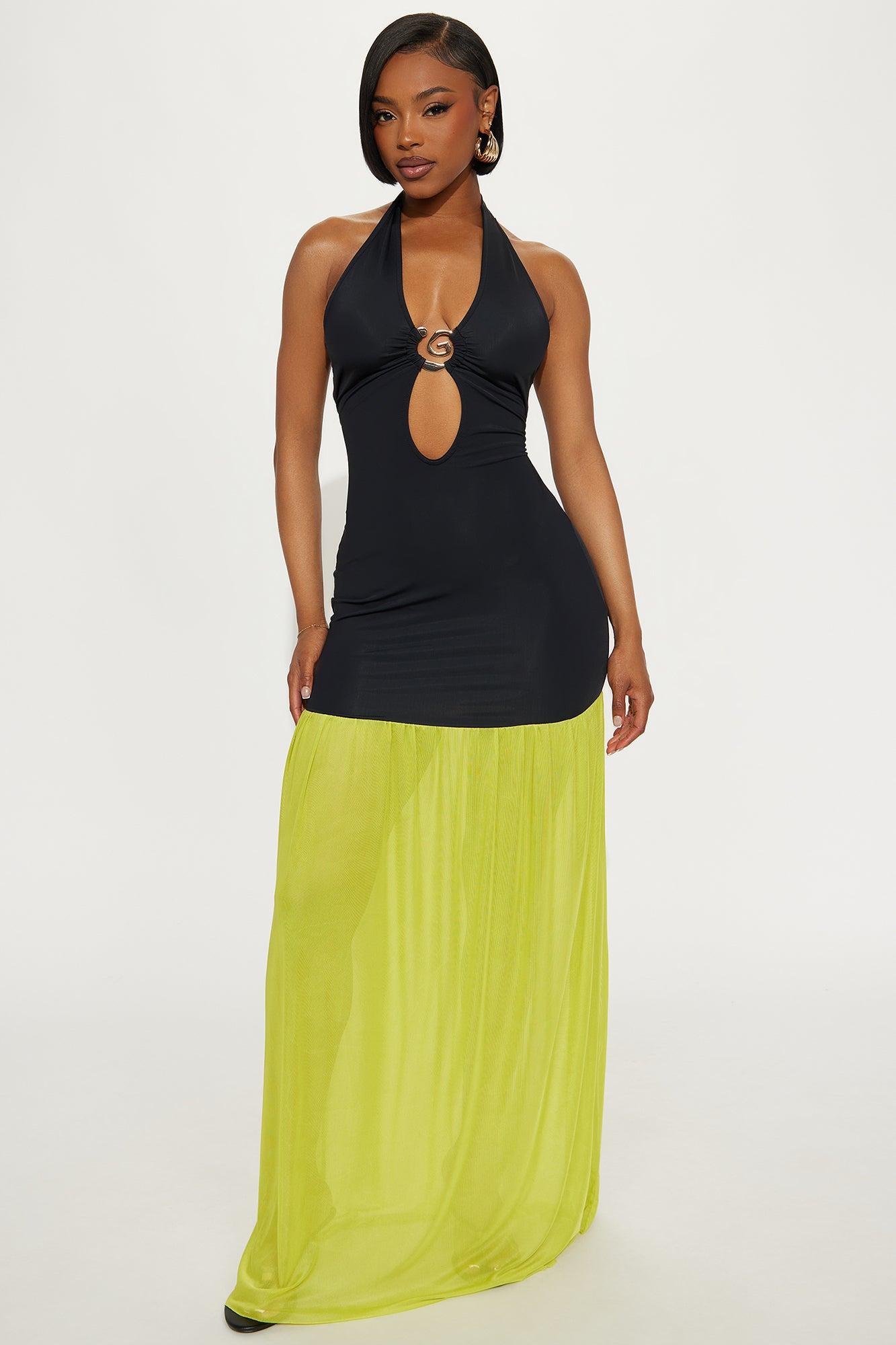 Rianna Cut Out Maxi Dress - Black/Green Product Image
