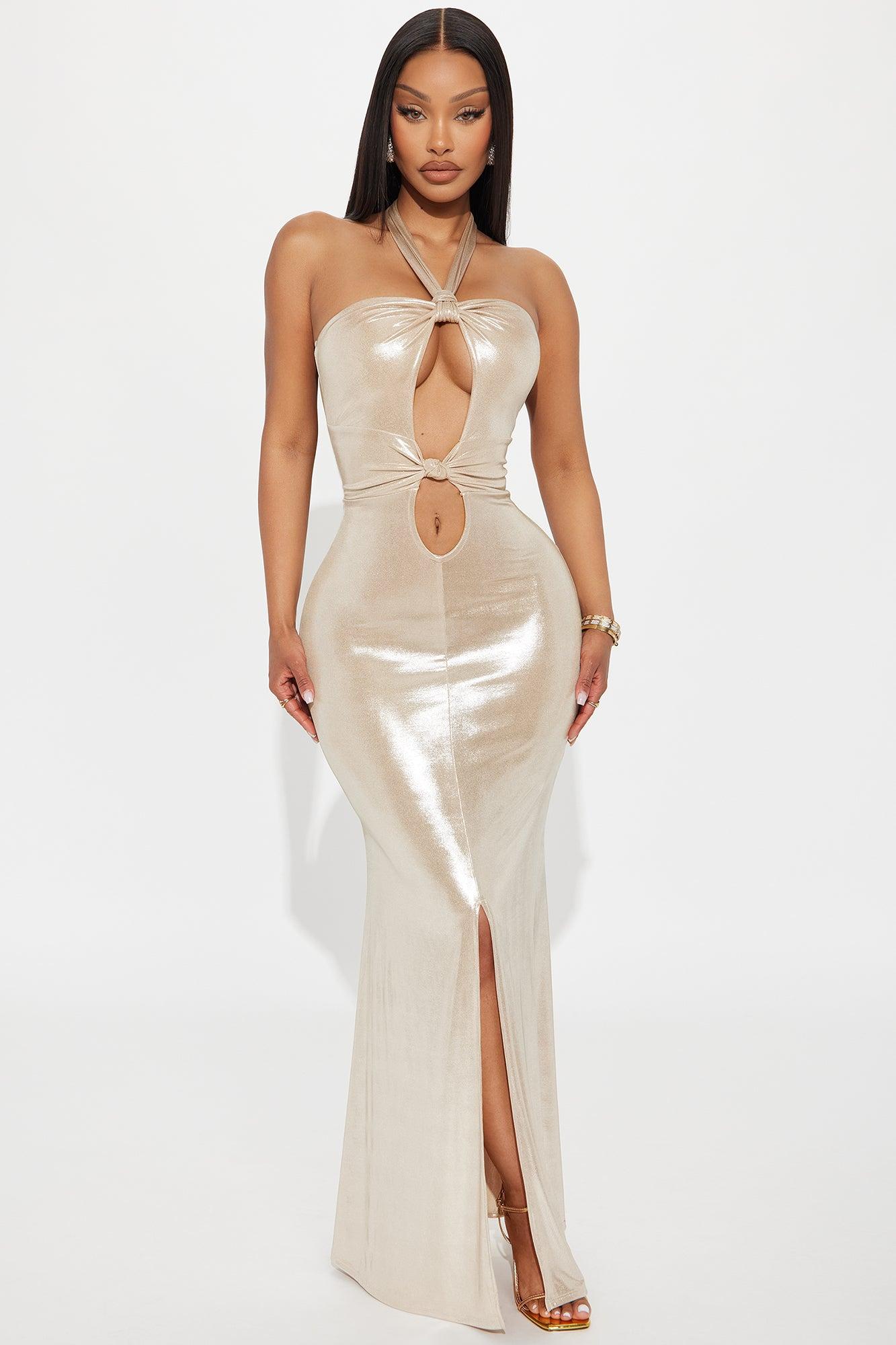 Katia Metallic Maxi Dress - Champagne Product Image