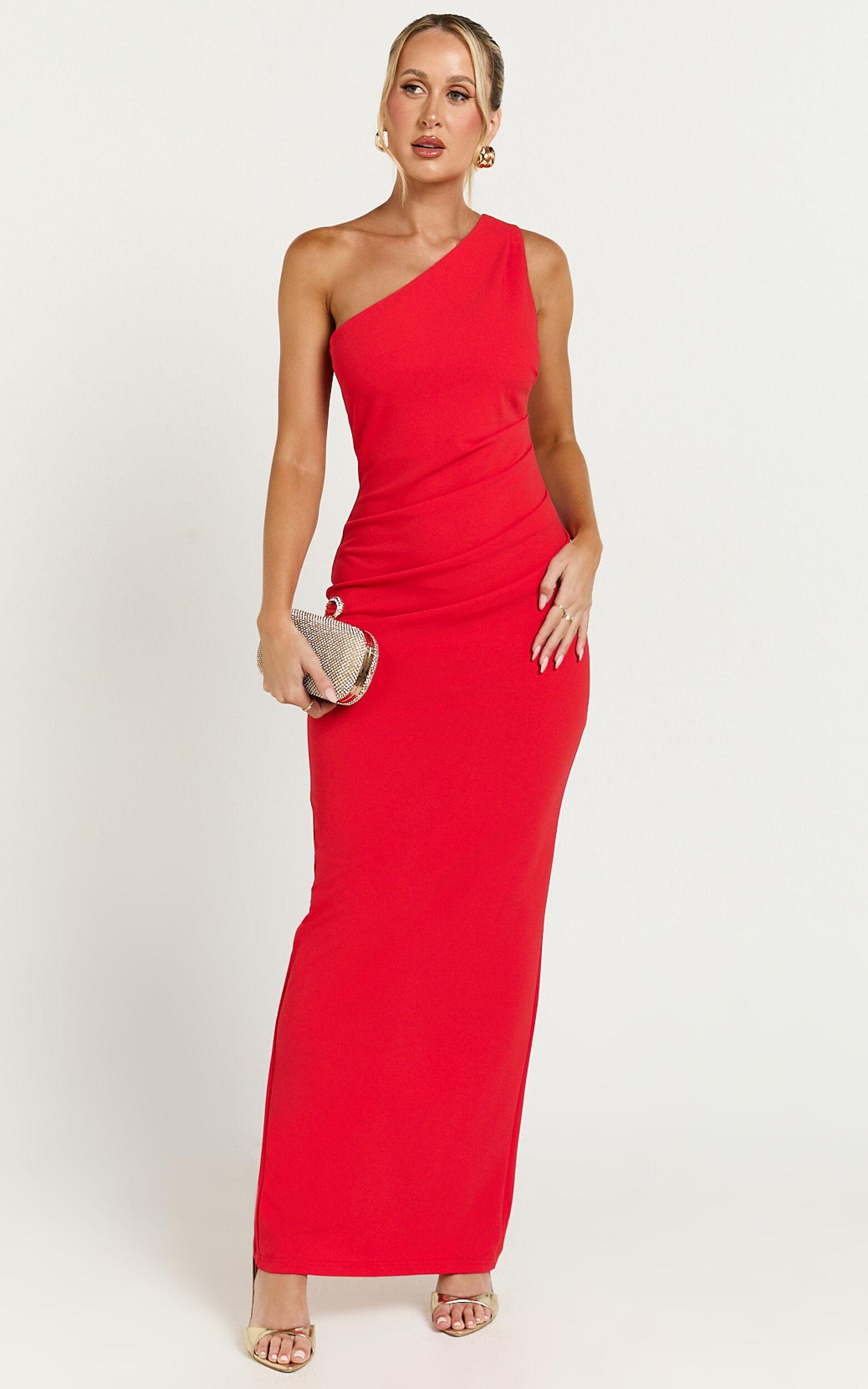 Criselda Maxi Dress - One Shoulder Maxi Dress in Red Product Image