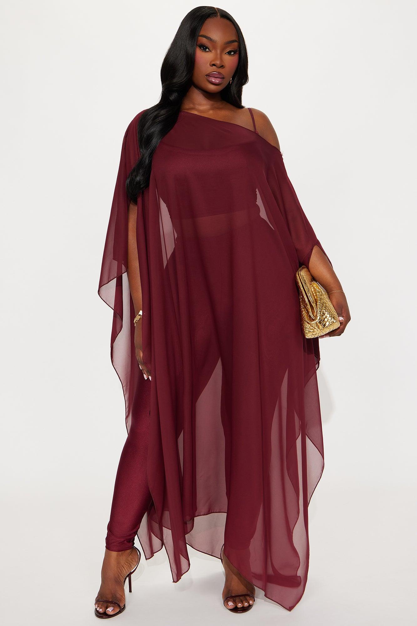 Just A Glimpse Draped 3 Piece Pant Set - Burgundy Female Product Image