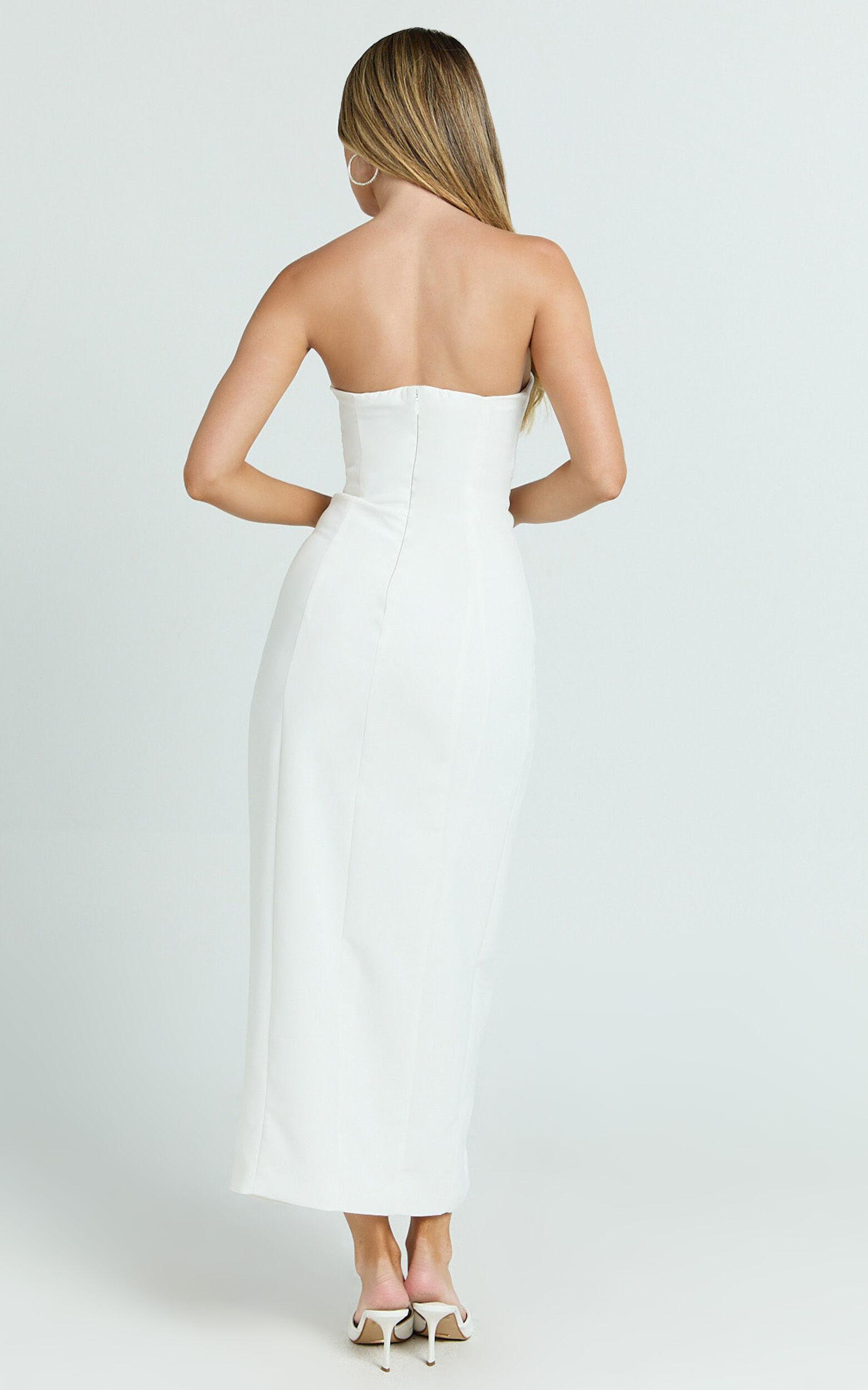 Carson Midi Dress - Strapless Double Breasted Wrap Fitted Dress in Off White Product Image
