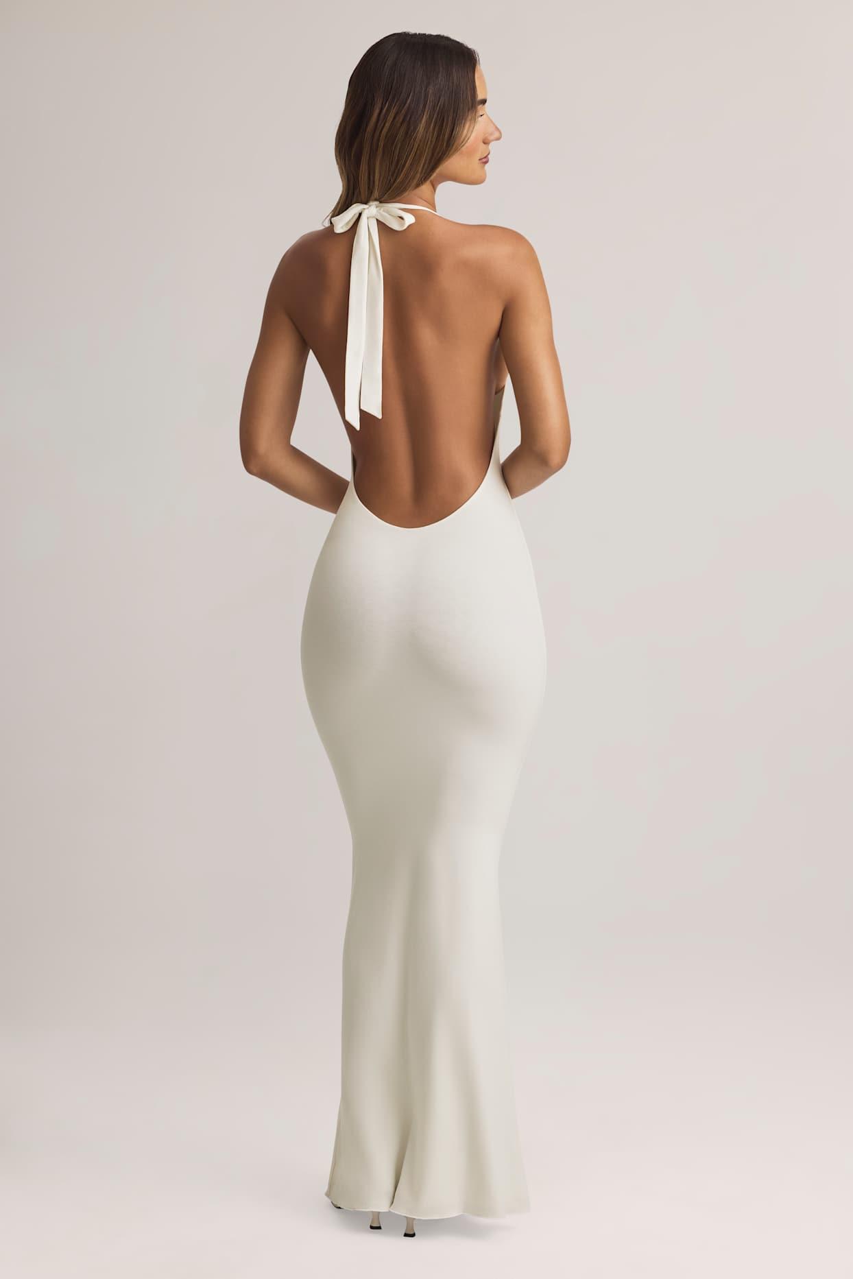 Modal Halterneck Maxi Dress in White Product Image