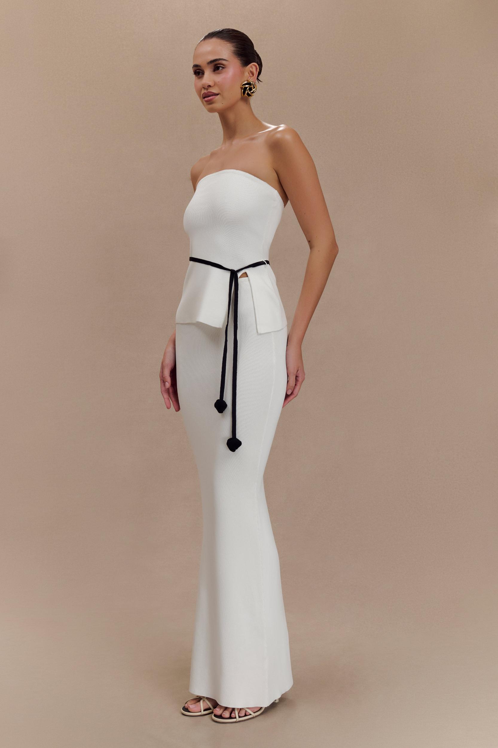 Keaton Fishtail Knit Maxi Skirt - White Product Image