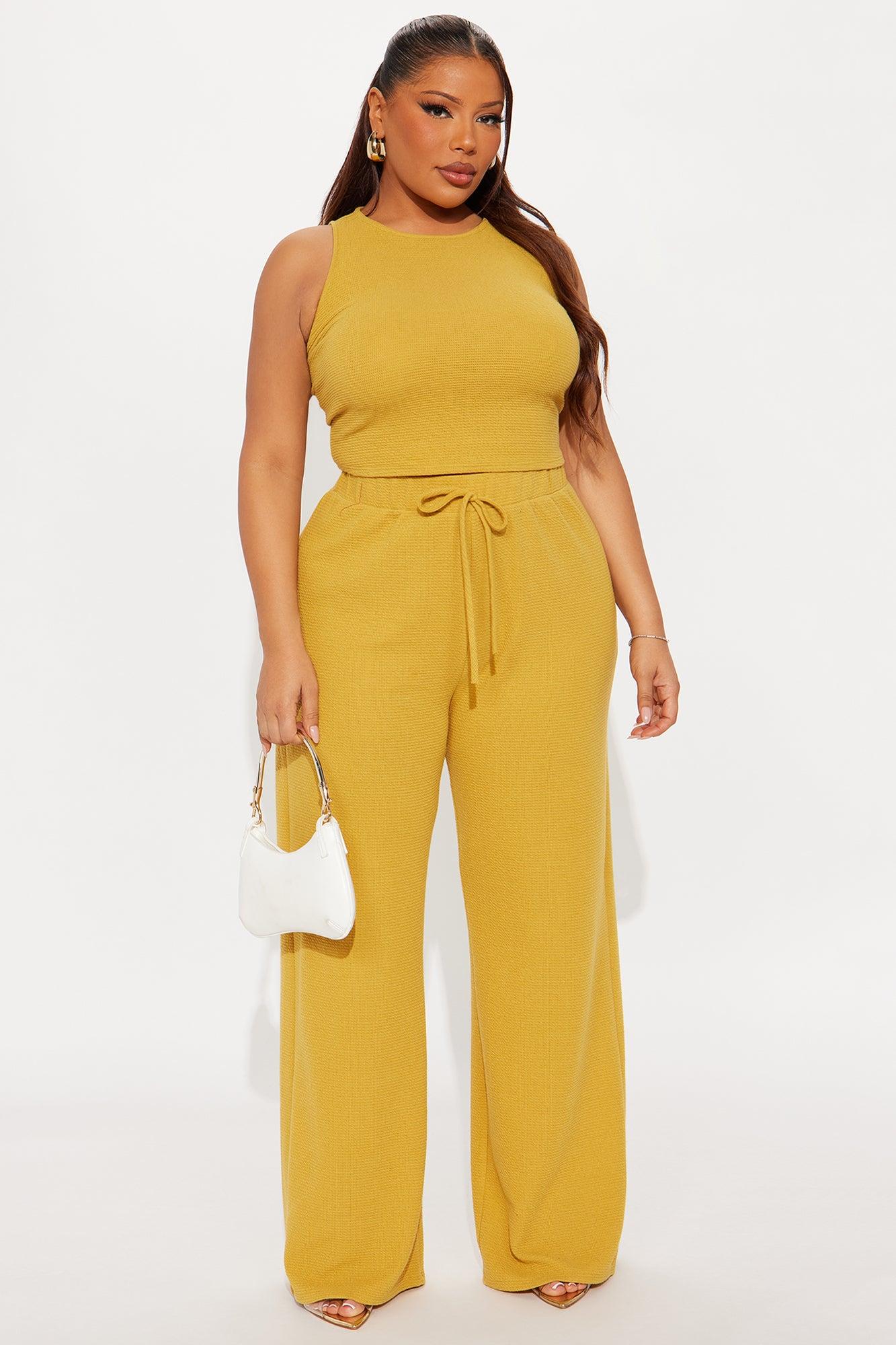Alana Textured Wide Leg Pant Set - Mustard Female Product Image
