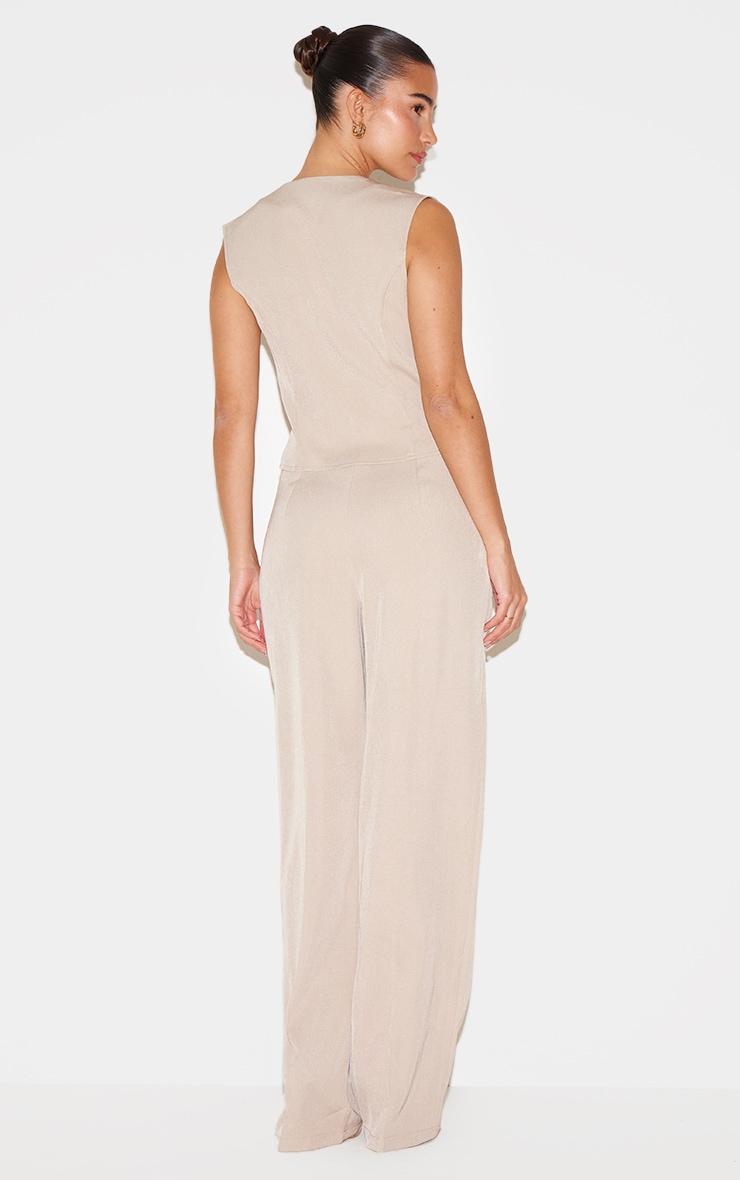 Stone Woven Asymmetric Detail Vest Straight Leg Jumpsuit Product Image