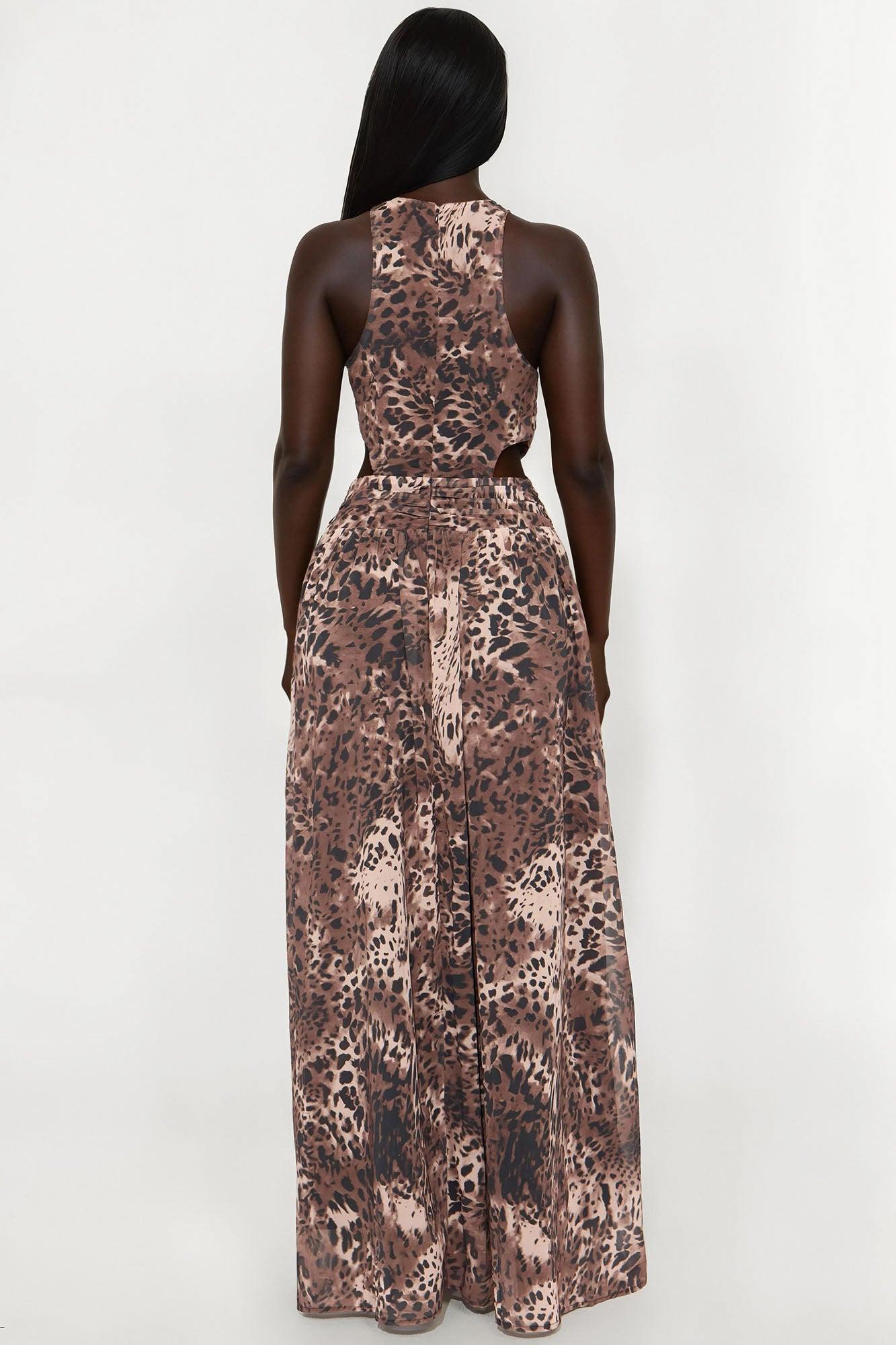 Get Even Cut Out Chiffon Maxi Dress - Leopard Product Image