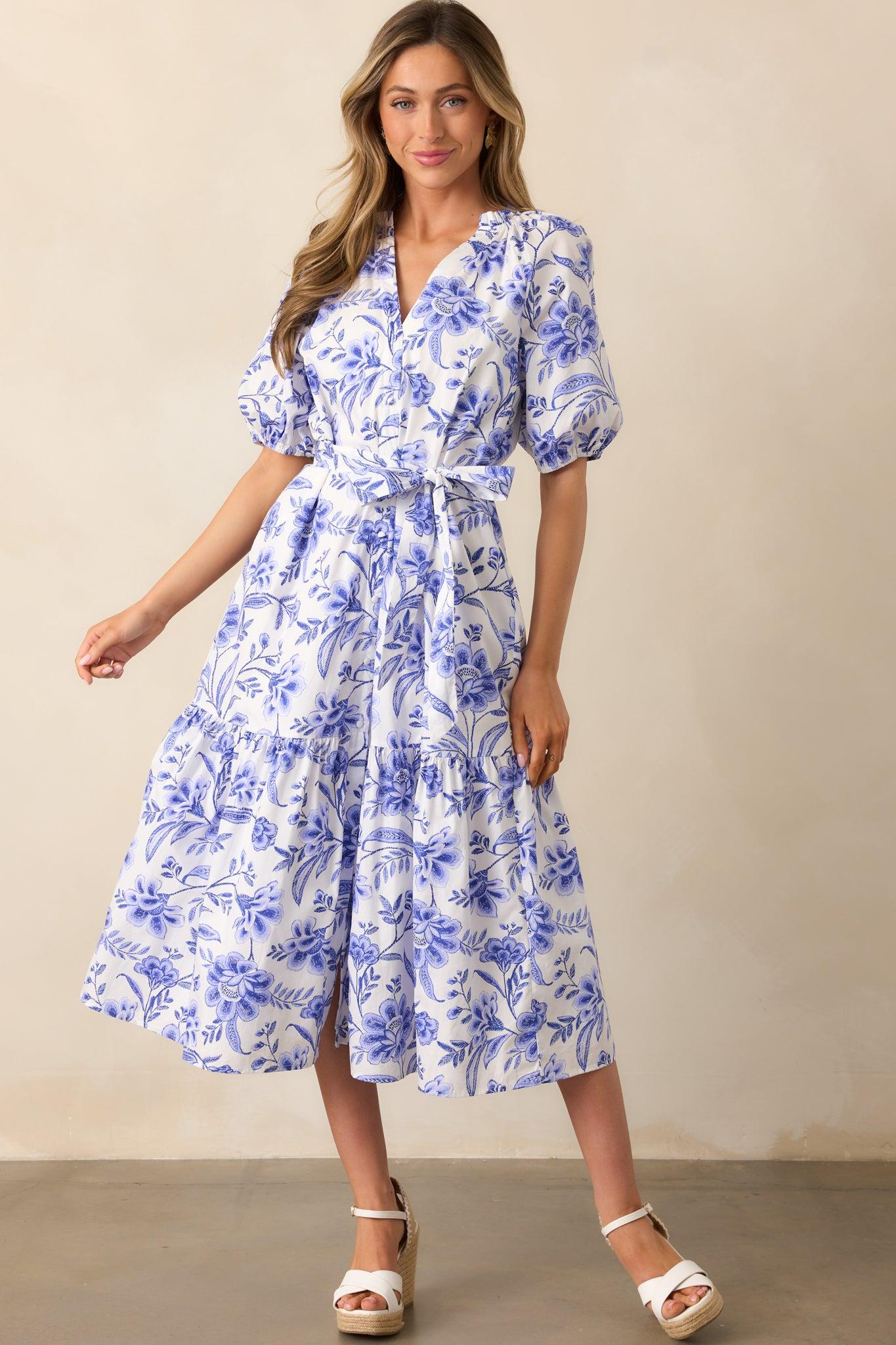 Bayside Breeze Cotton Blue Floral Maxi Dress Product Image