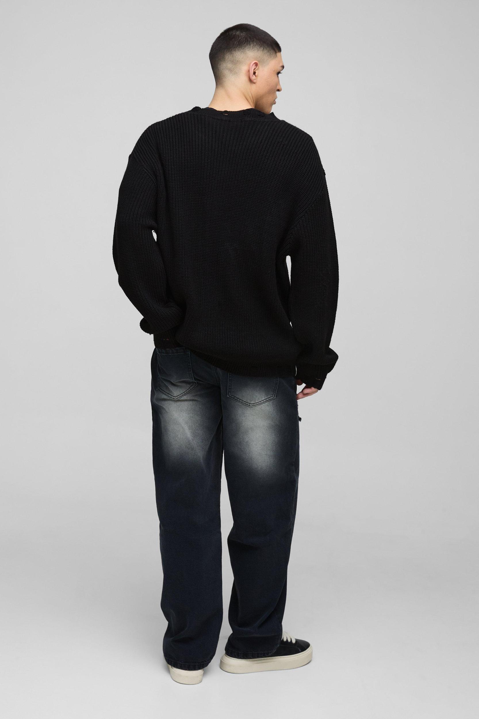 Relaxed Rigid Distressed Panelled Crinkle Wash Denim Jeans | boohooMAN USA Product Image