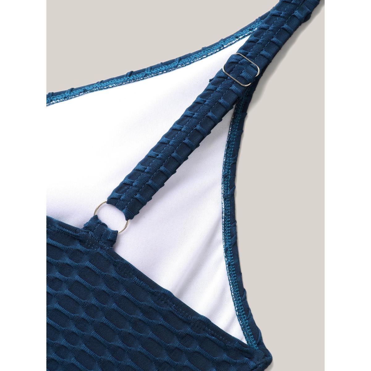 Plus Size Textured Drawstring Halter Neck One-Piece Swimsuit Women's Swimwear Cyan Beach Tie knot Curve Bathing Suits High stretch One Pieces BloomChic 14-16/1X Product Image