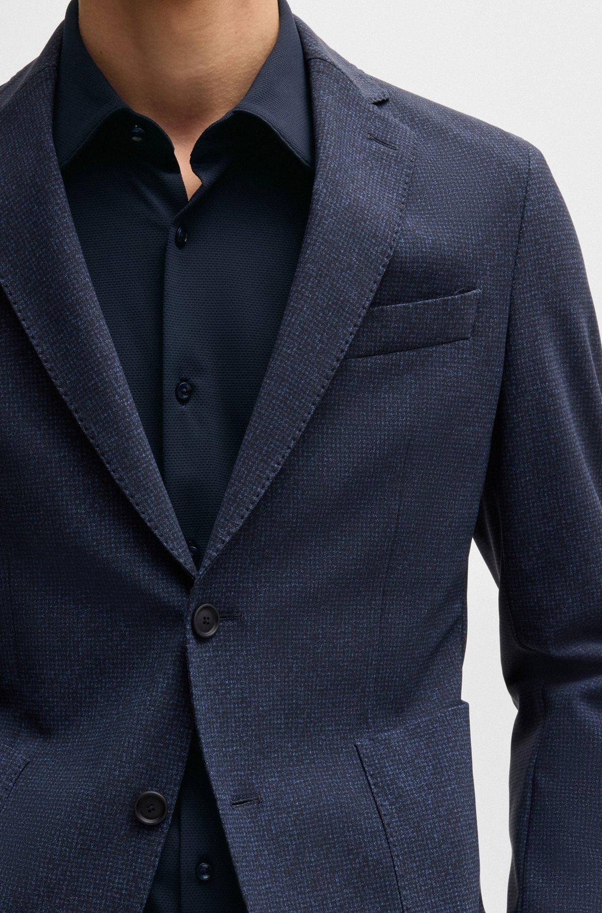 BOSS - Slim-fit shirt in structured performance-stretch jersey - Dark Blue Product Image