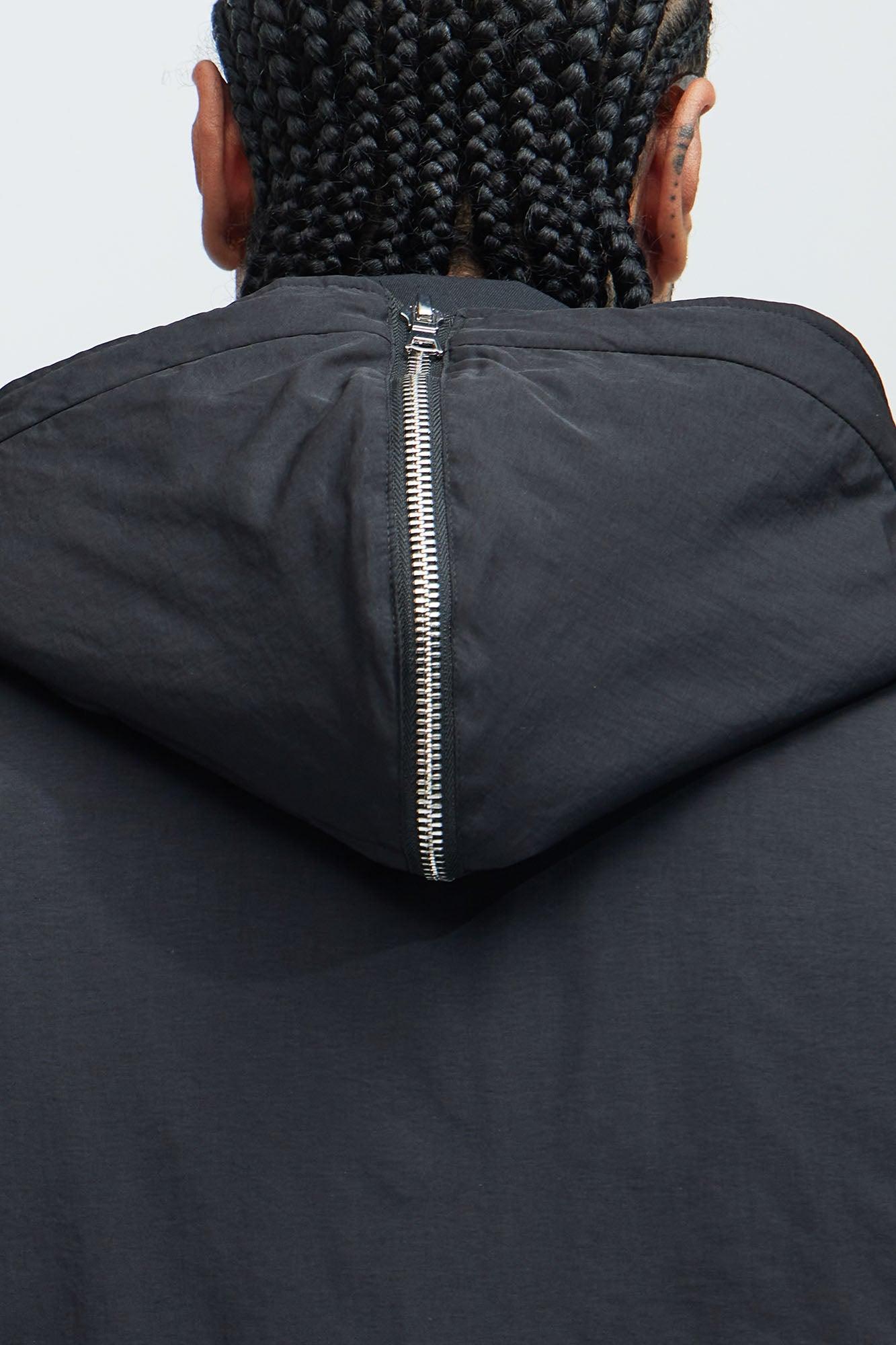 Full Zip Hood Parka Bomber Jacket - Black Product Image