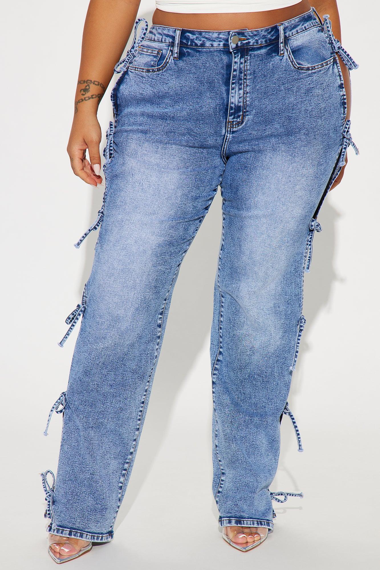 Tied In A Bow Stretch Straight Leg Jeans - Medium Wash Product Image