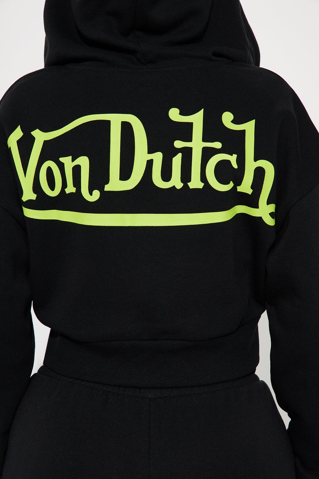 Von Dutch Embroidered Cropped Hoodie - Black/Green Product Image