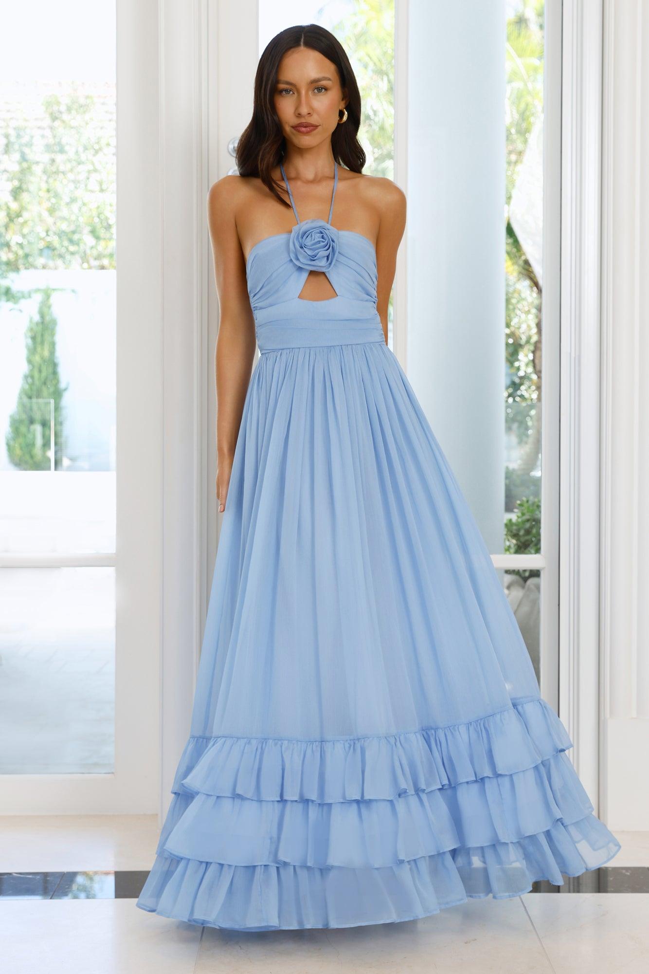 Enchanted Bloom Halter Maxi Dress Blue Product Image