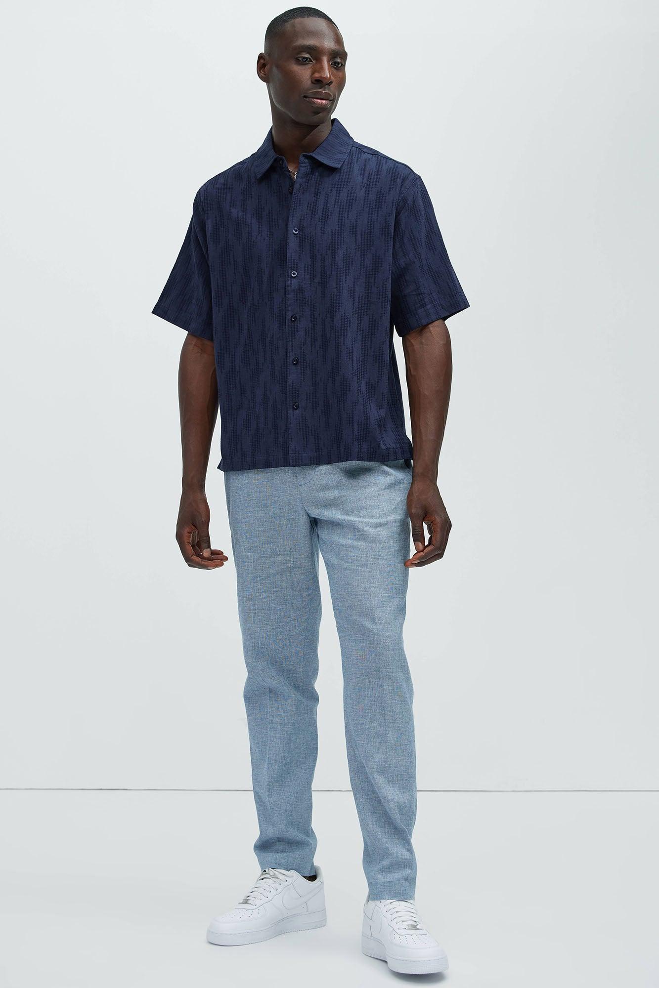 Up In The High Tide Linen Shirt - Navy Product Image