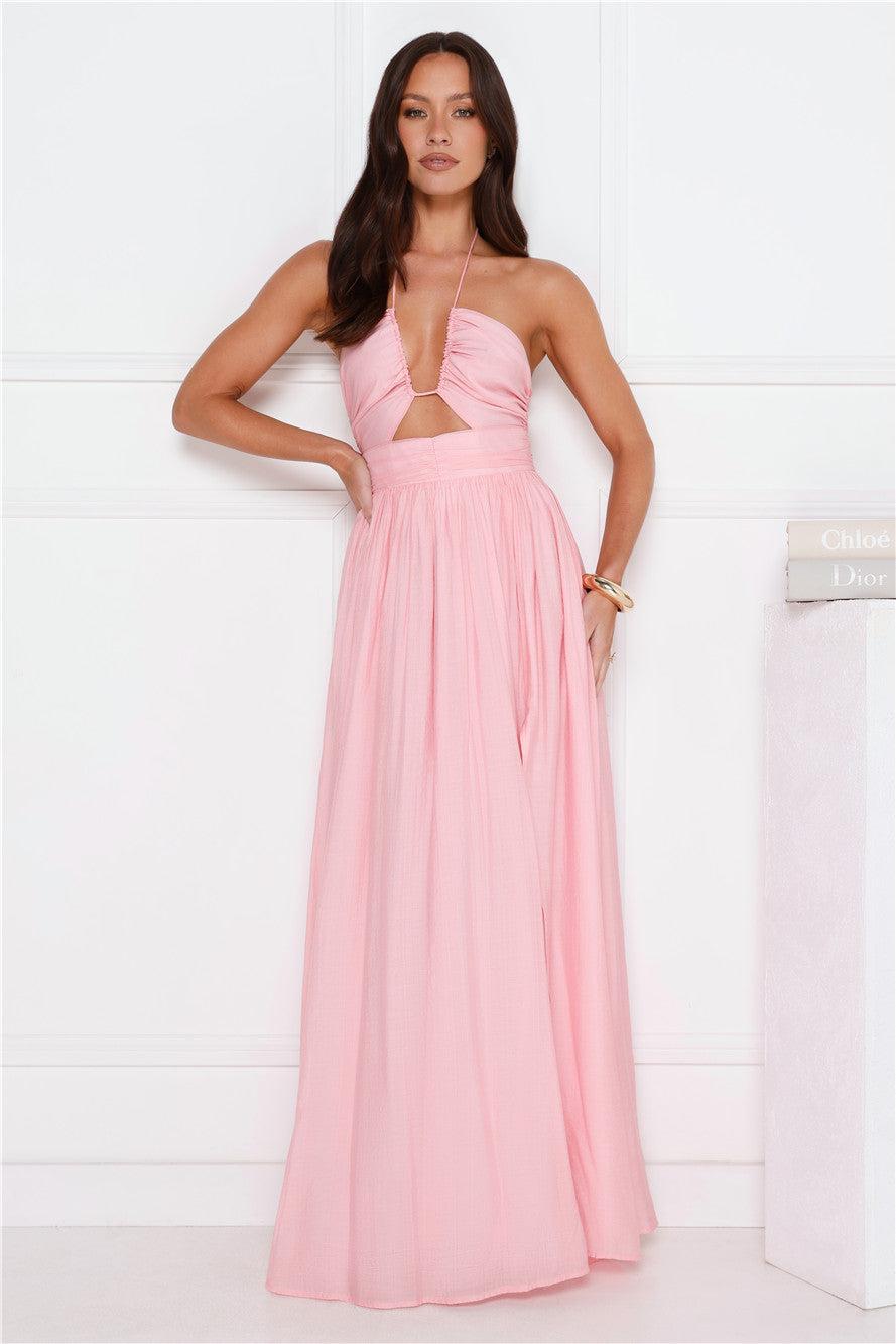 Hibiscus Hues Halter Maxi Dress Pink Product Image