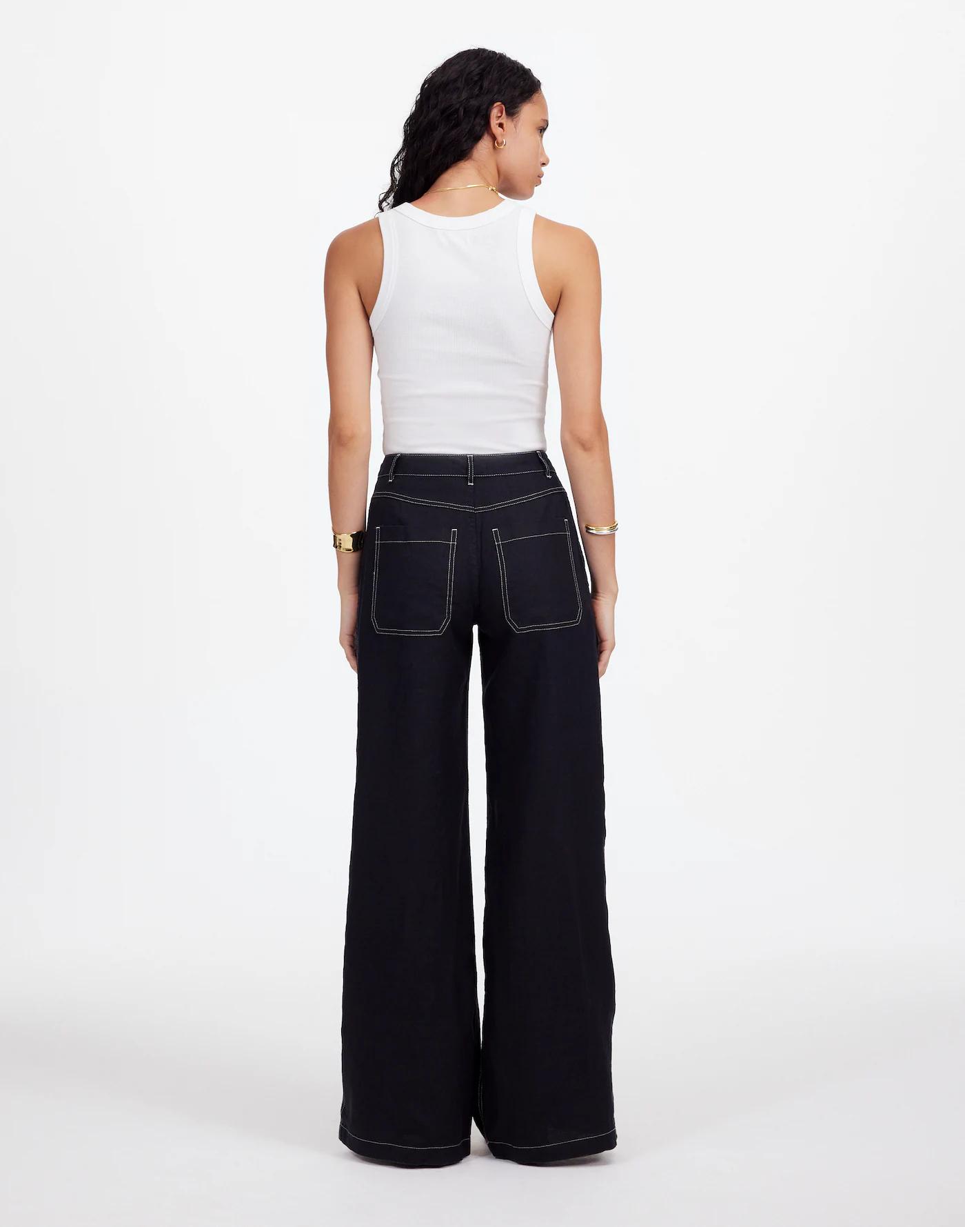 The Petite Zoe Relaxed Wide Pant in 100% Linen Product Image