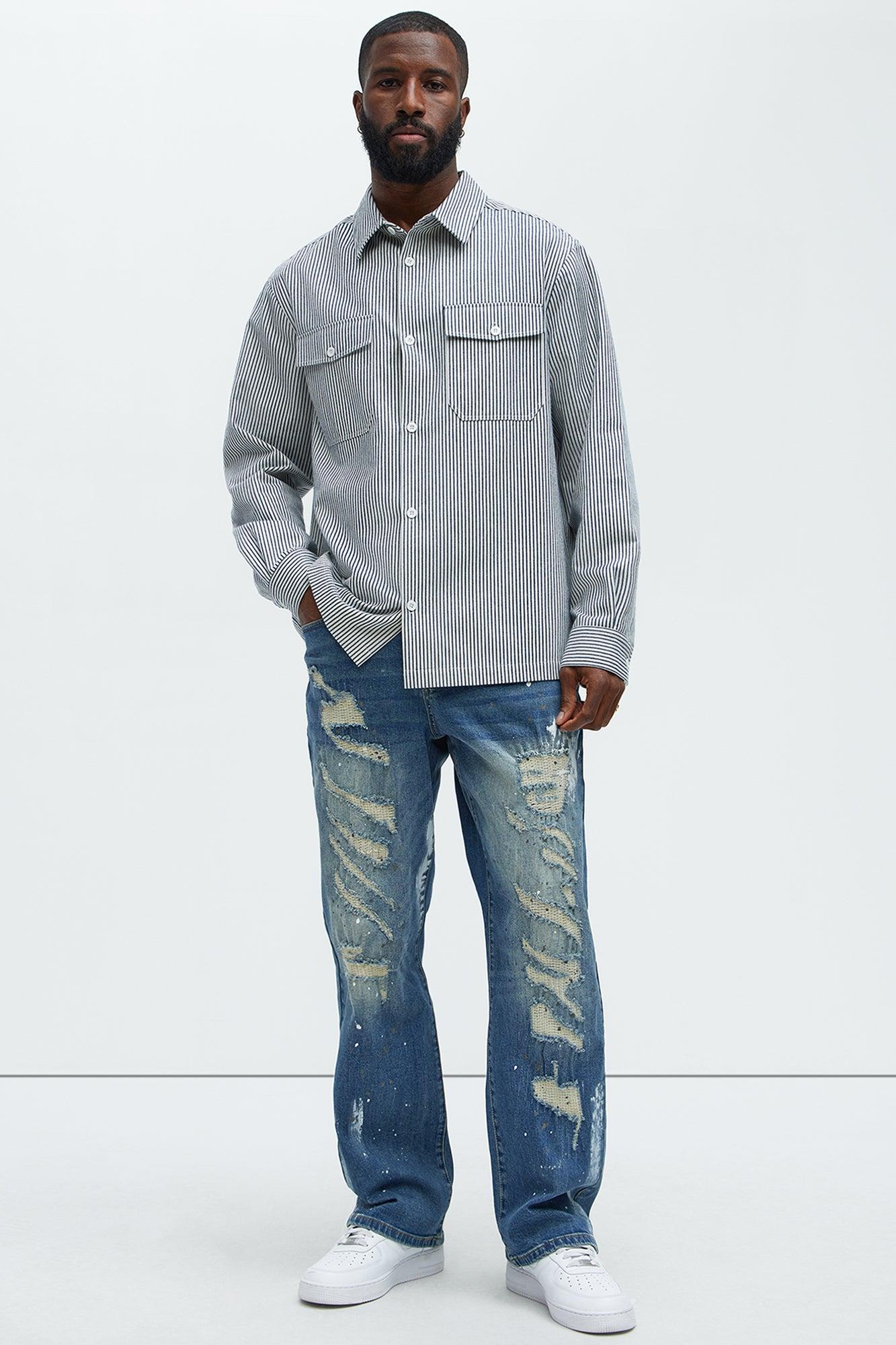 Douglas Repaired Straight Jeans - Medium Blue Wash Product Image