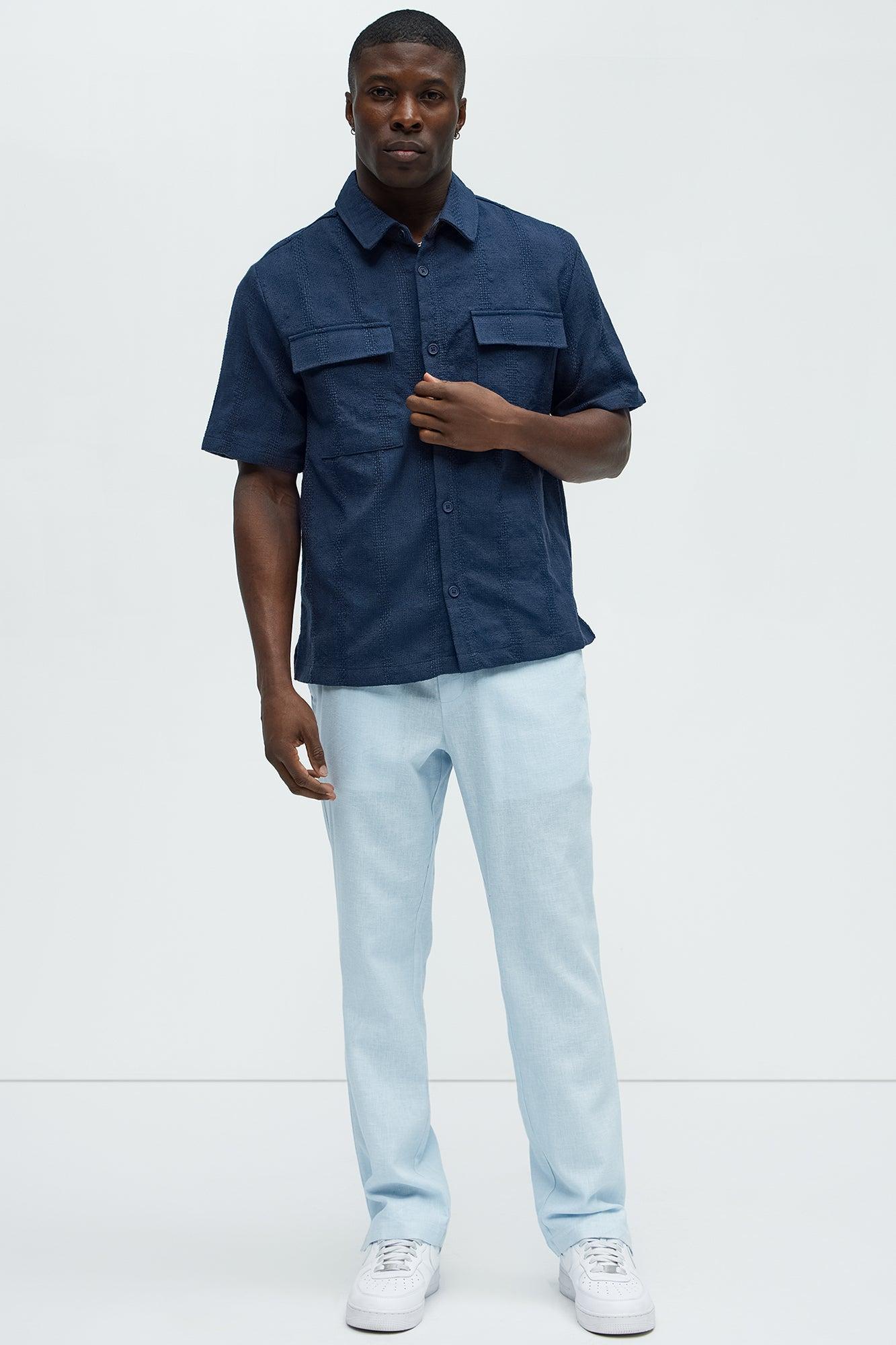 Bahamas Linen Slim Pull On Pants - Light Blue Product Image