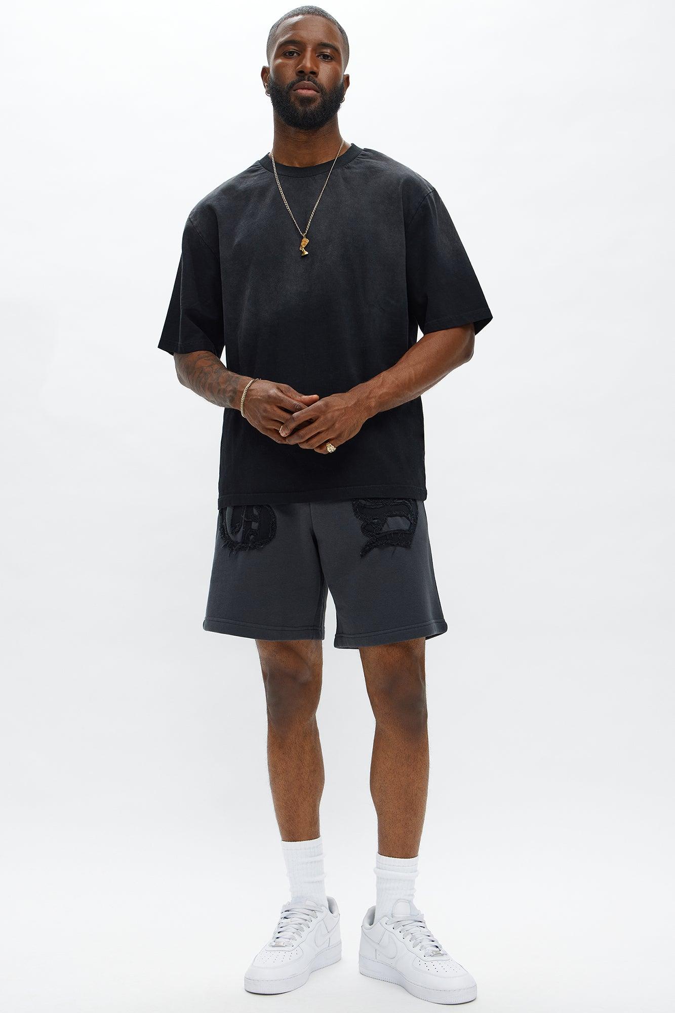 Tyson Relaxed Frayed Patch Sweatshorts - Charcoal Male Product Image