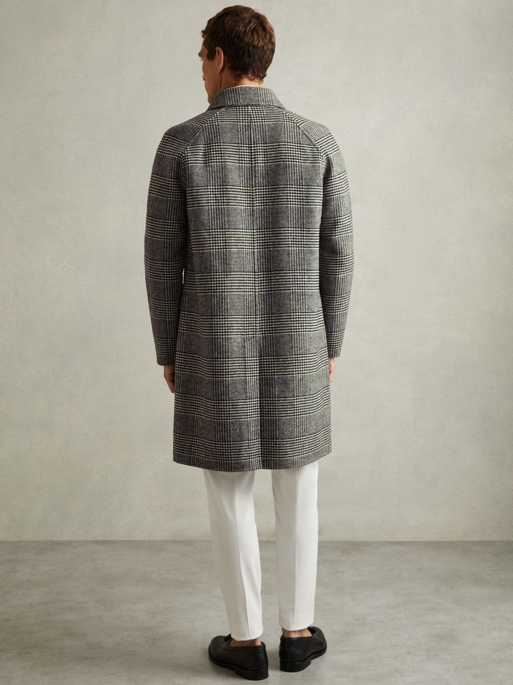 Checked Wool-Blend Car Coat in Black/White Product Image