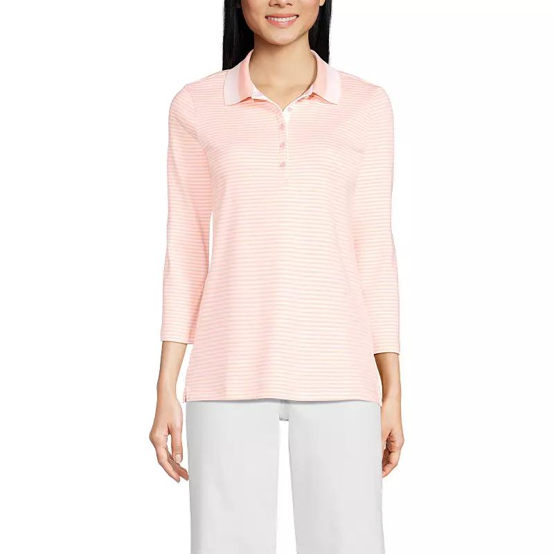 Petite Lands' End Supima Cotton 3/4 Sleeve Polo Shirt, Women's,  Product Image