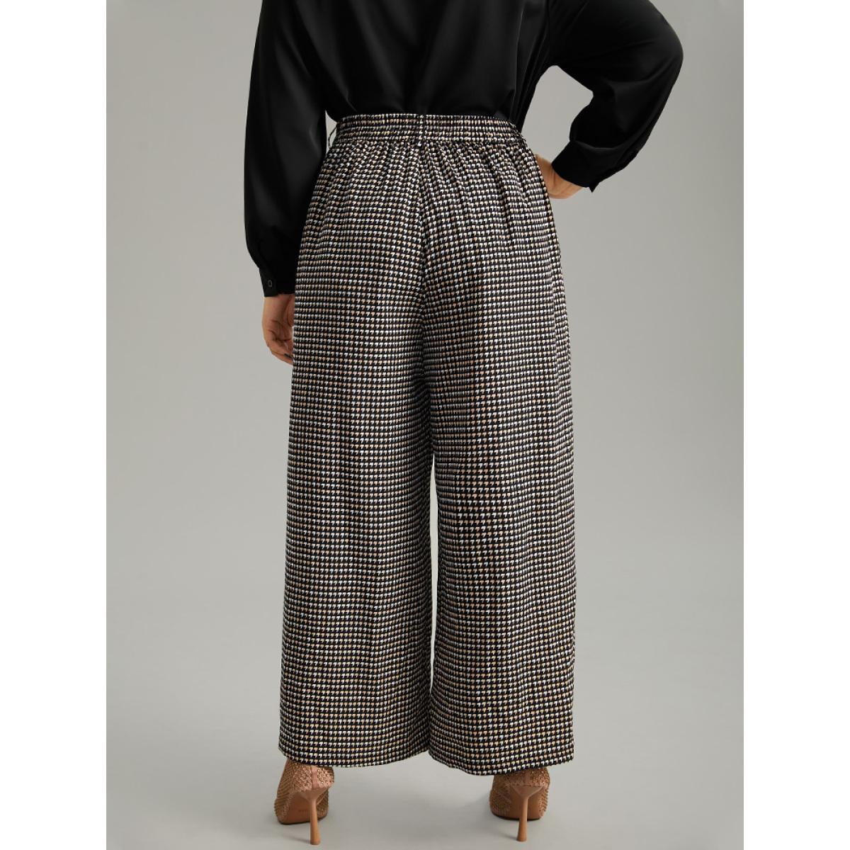 Plus Size Houndstooth Elastic Waist Straight Leg Pants Women Black Office Straight Leg High Rise Work Pants BloomChic 14-16/1X Product Image