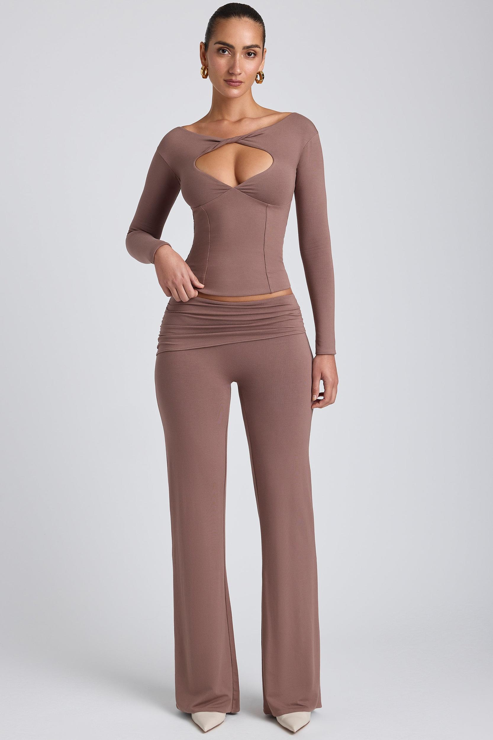 Modal Mid-Rise Straight-Leg Trousers in Taupe Product Image
