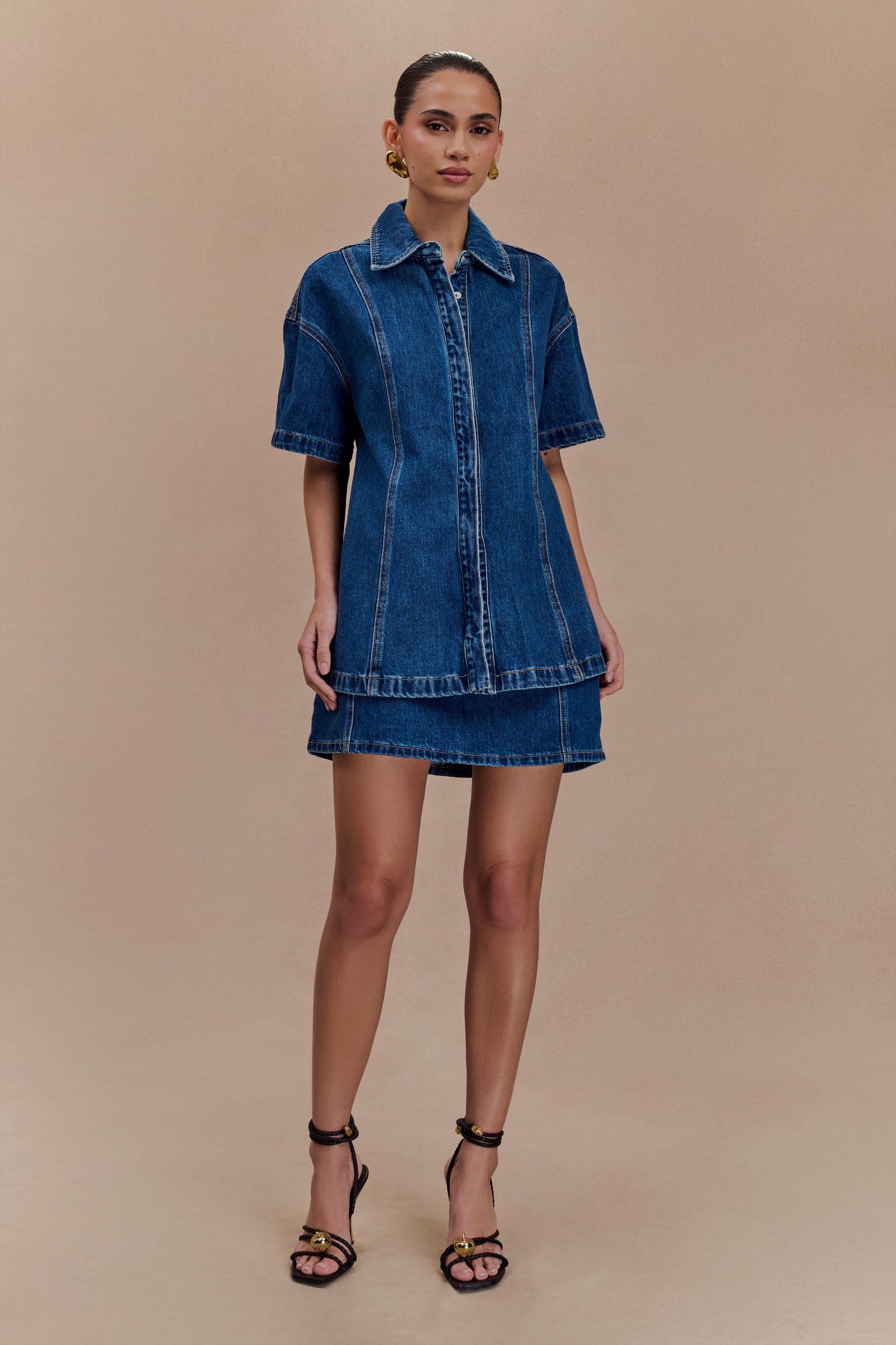 Maya Oversized Denim Shirt - Dark Blue Product Image