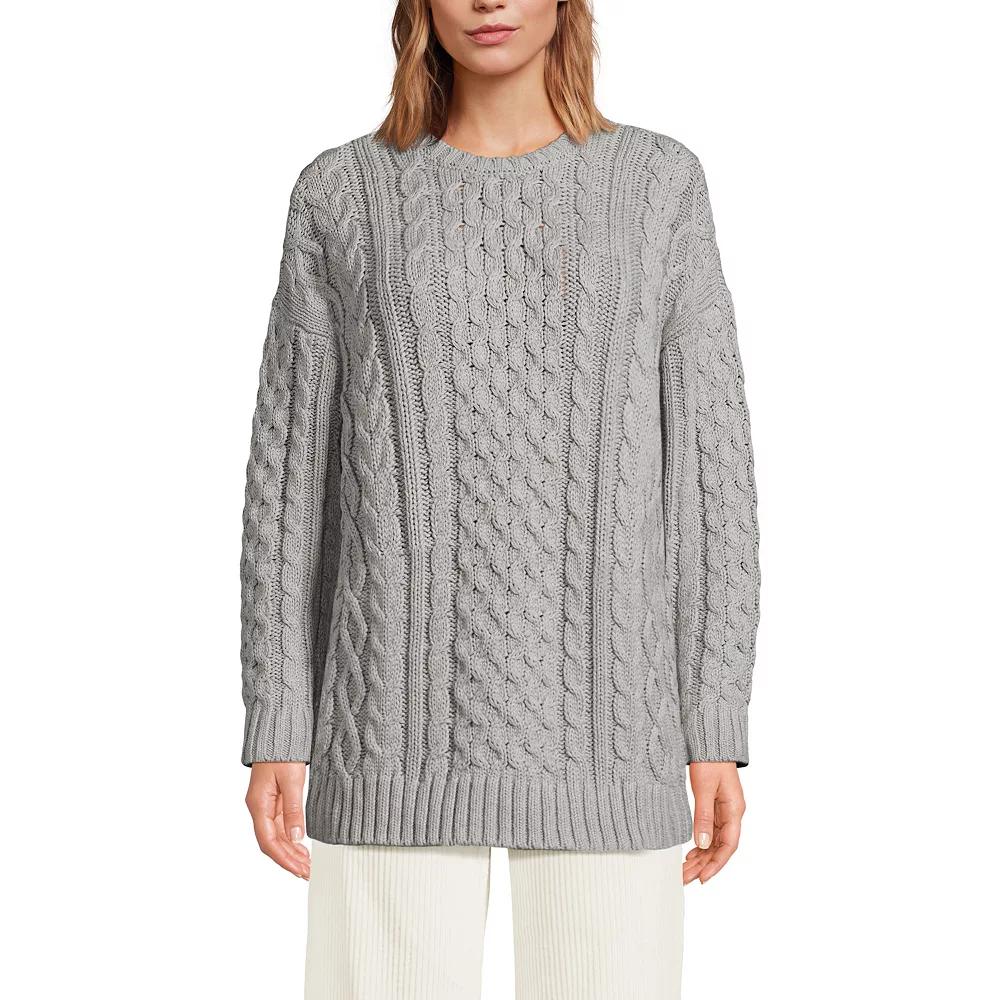 Women's Lands' End Oversized Drifter Cable Knit Tunic Sweater, Size: Small, Gray Grey Product Image