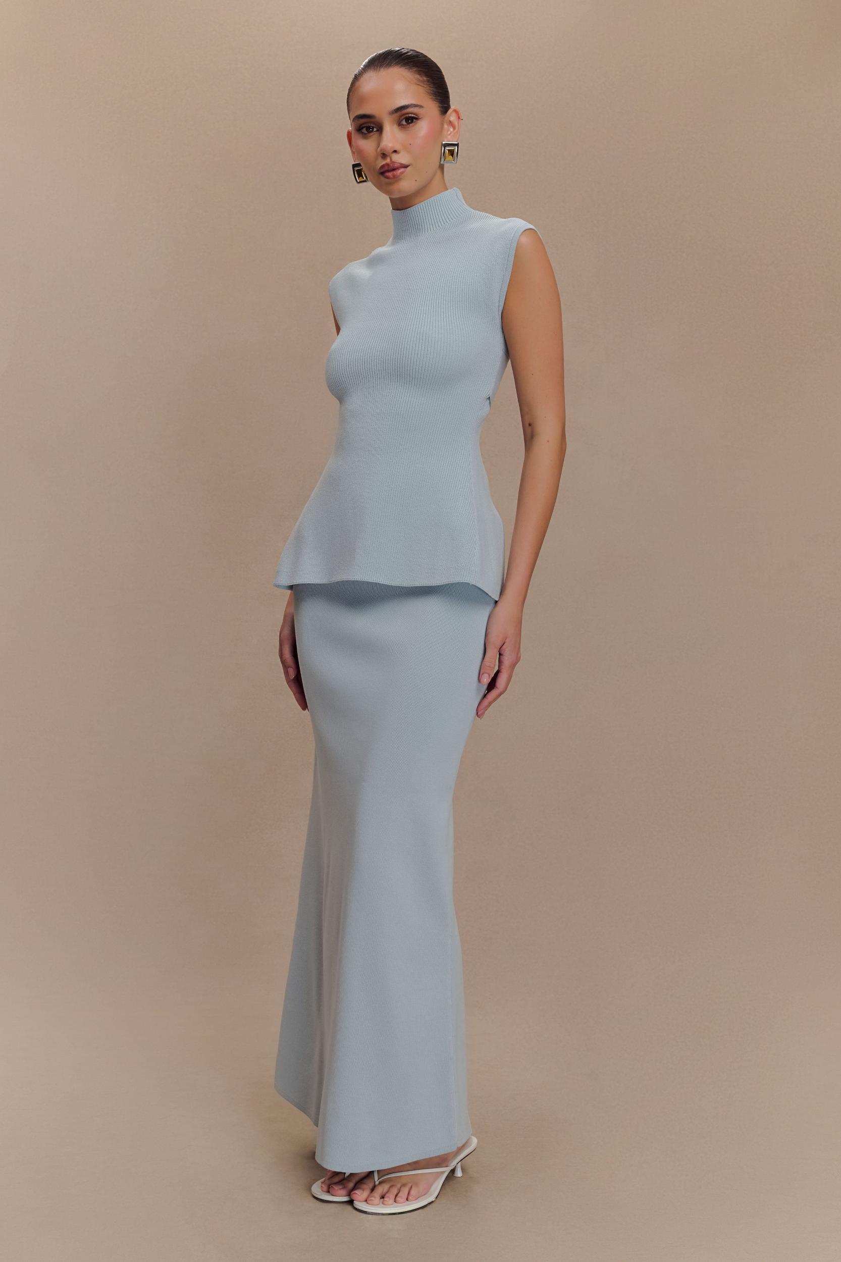 Maxine Knit Maxi Skirt - Light Blue Product Image