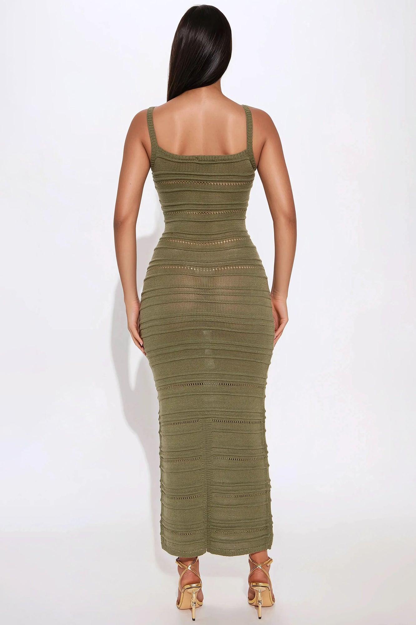 Kendra High Neck Sweater Maxi Dress - Olive Product Image