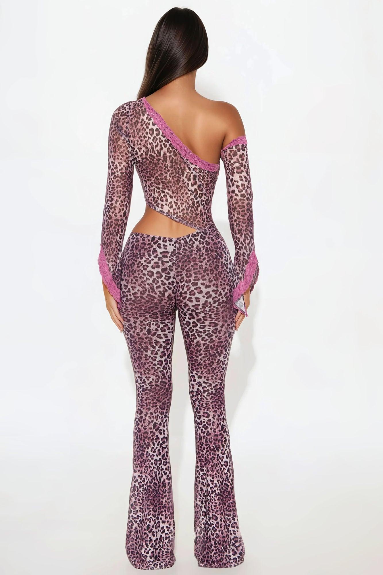 Britney Leopard Mesh Jumpsuit - Mauve/combo Product Image