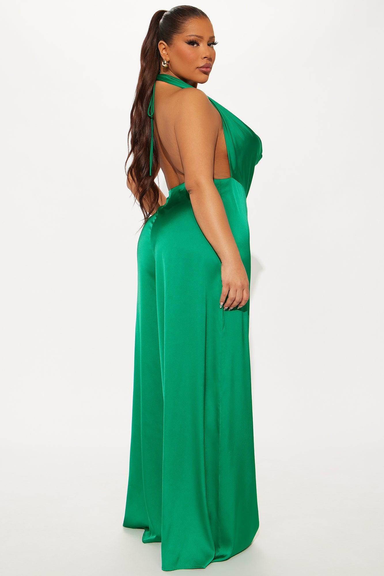 Sun and Sips Solid Satin Jumpsuit - Green Female Product Image