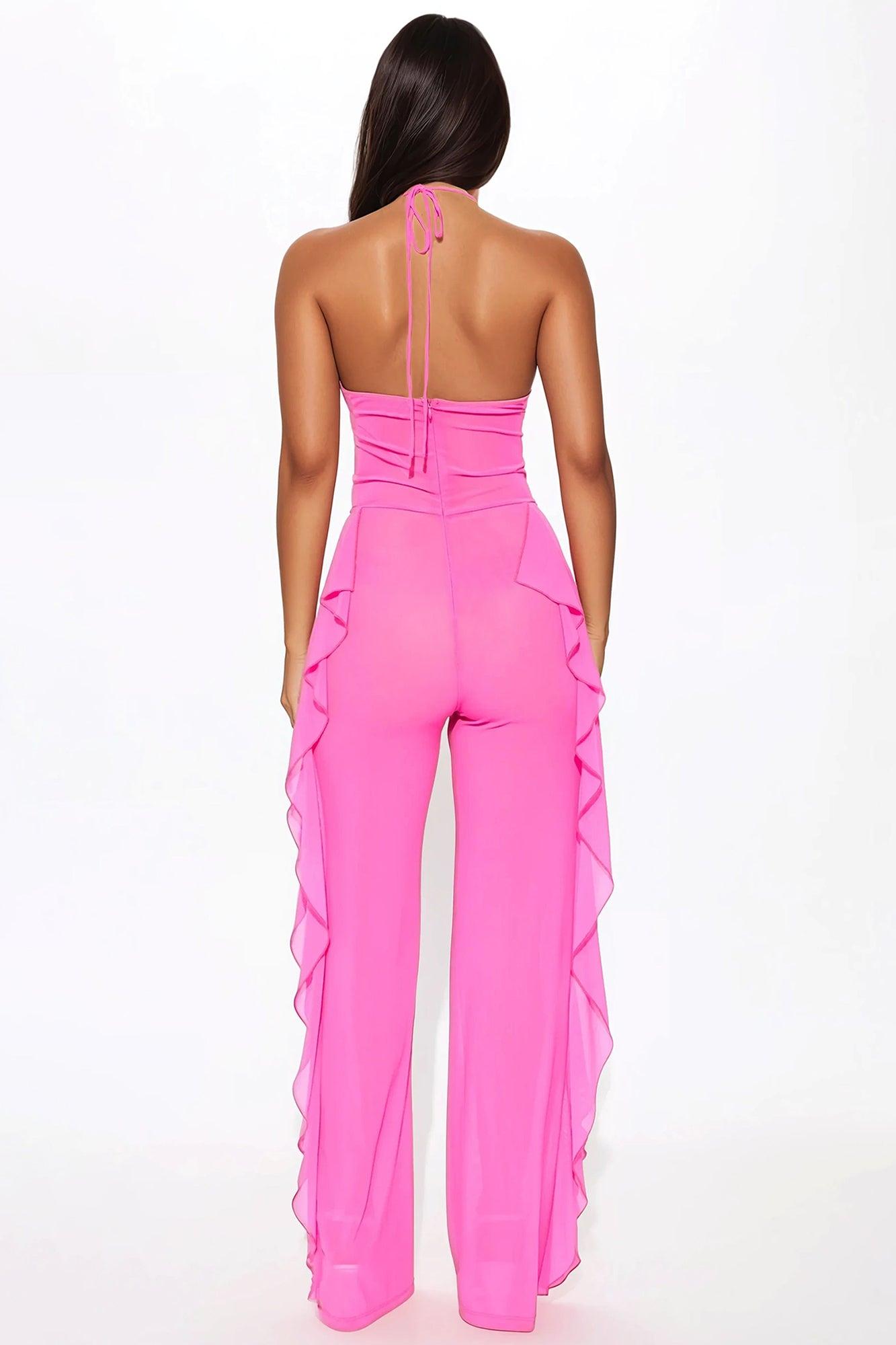 Electric Feeling Mesh Jumpsuit - Pink Product Image