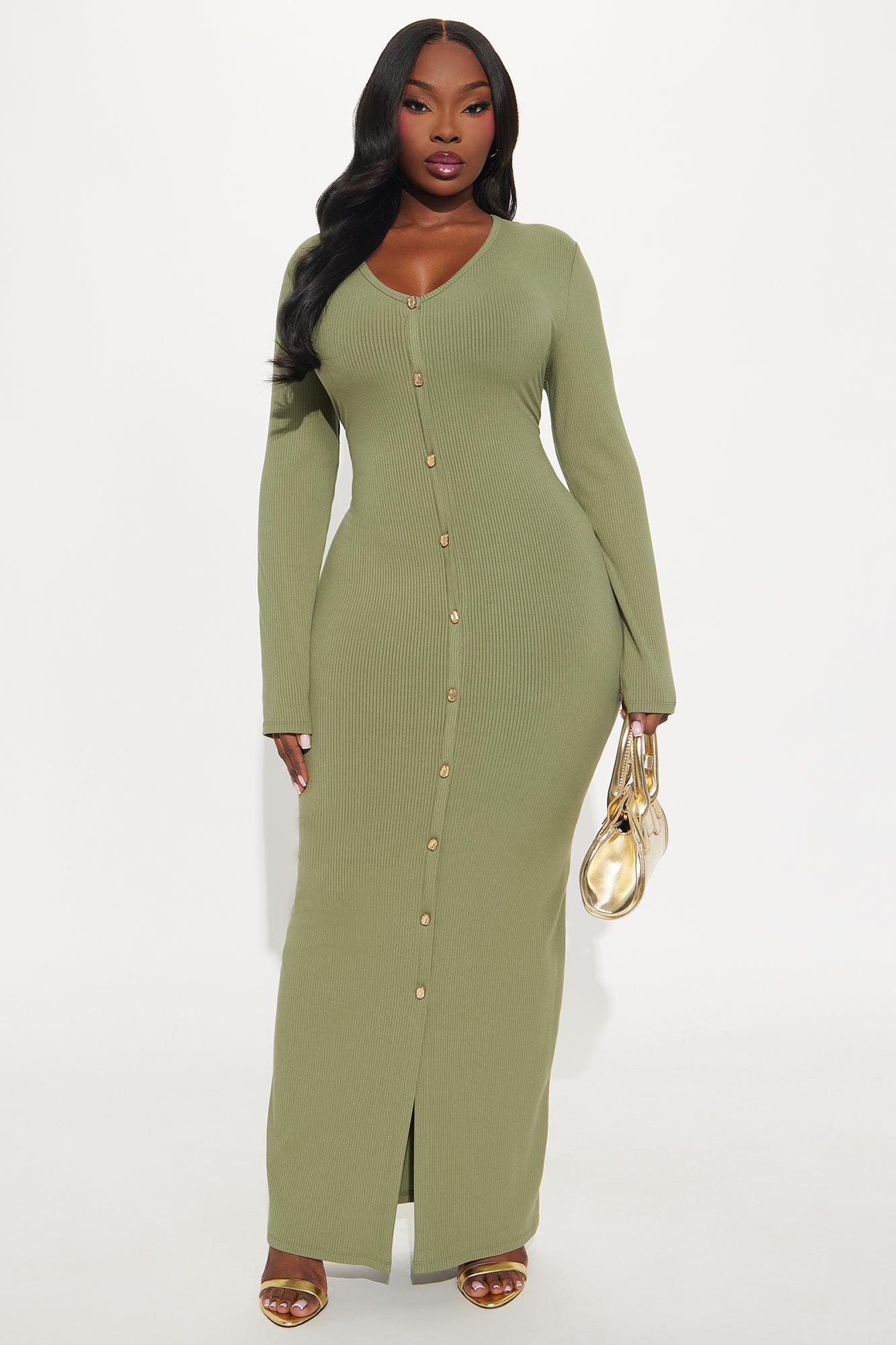 Weekend Vibin' Ribbed Maxi Dress - Olive Female Product Image