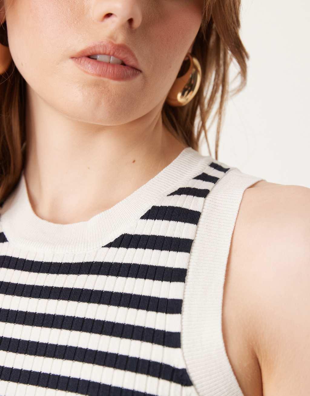 JDY ribbed knit tank top in navy stripes Product Image