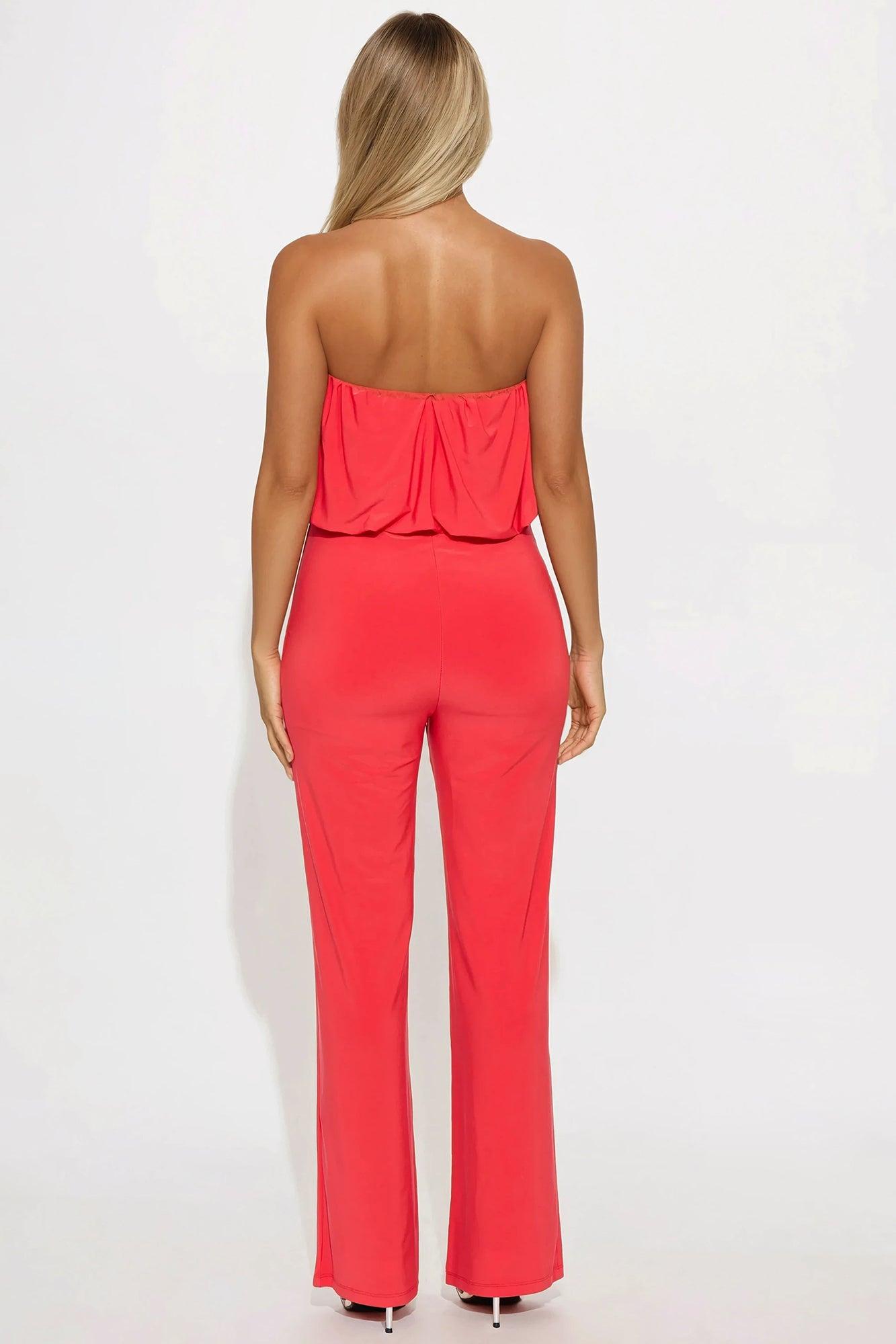 Briana Bubble Top Jumpsuit - Red Product Image