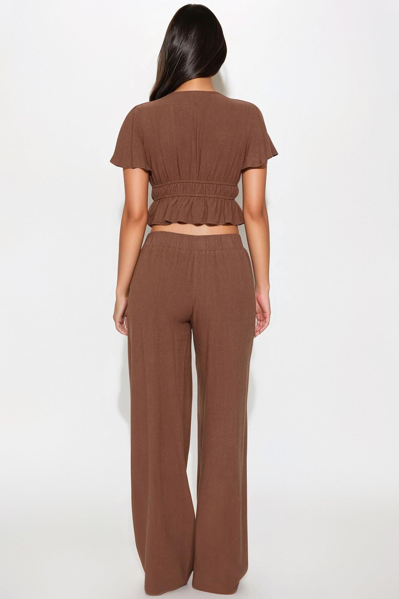 Zaya Linen Pant Set - Chocolate Product Image