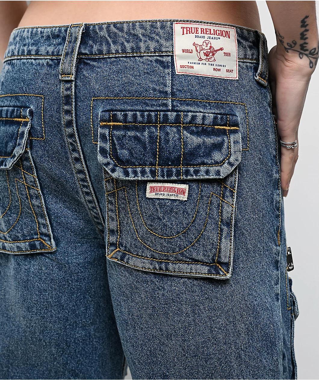 True Religion Bobbi Easy Hazel Wash Baggy Cargo Denim Shorts Product Image