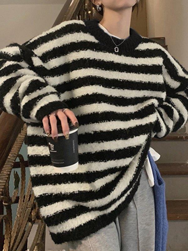 Oversized Striped Pullover Sweater Product Image