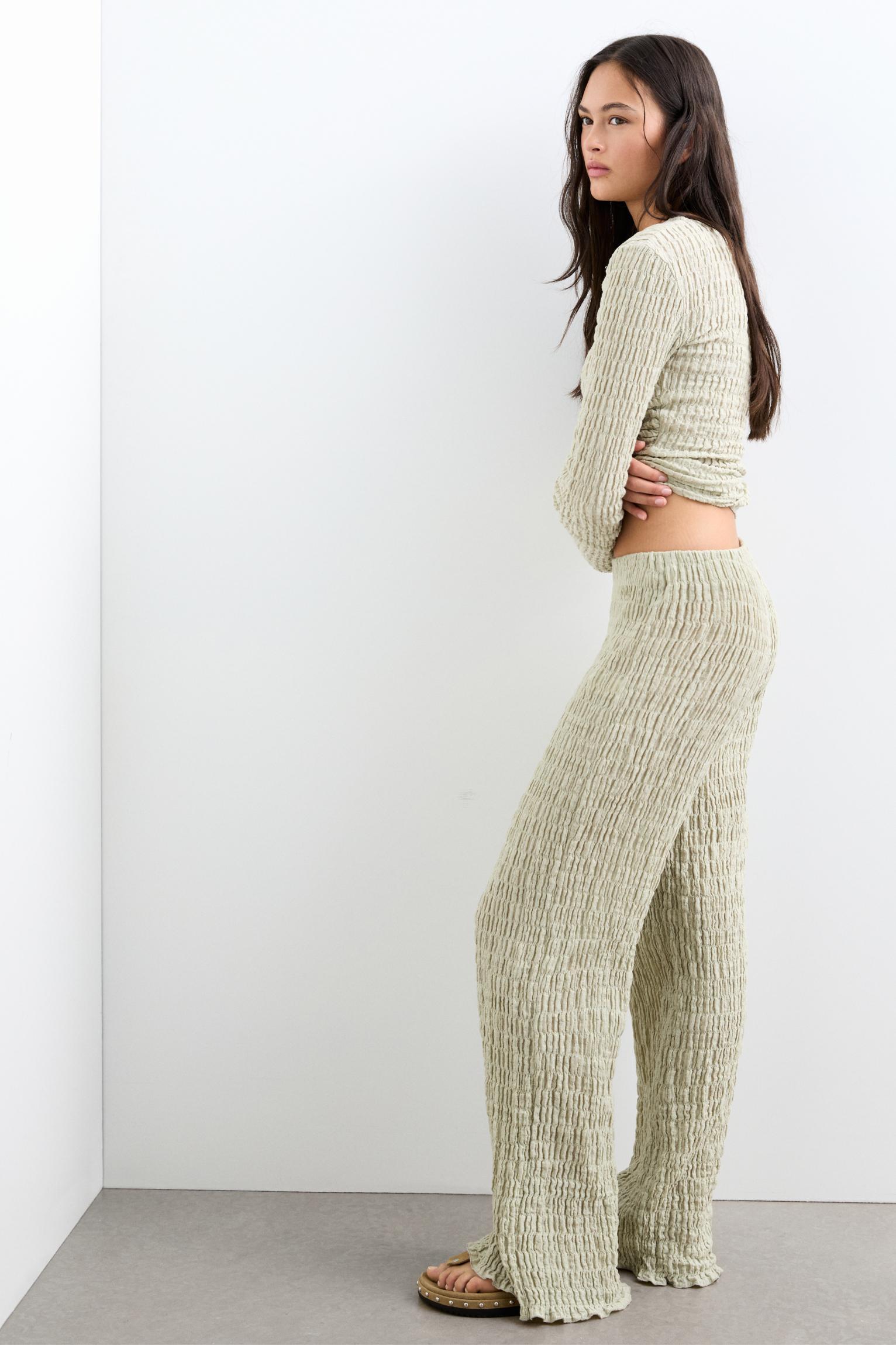 Wide leg pants in creased fabric Product Image