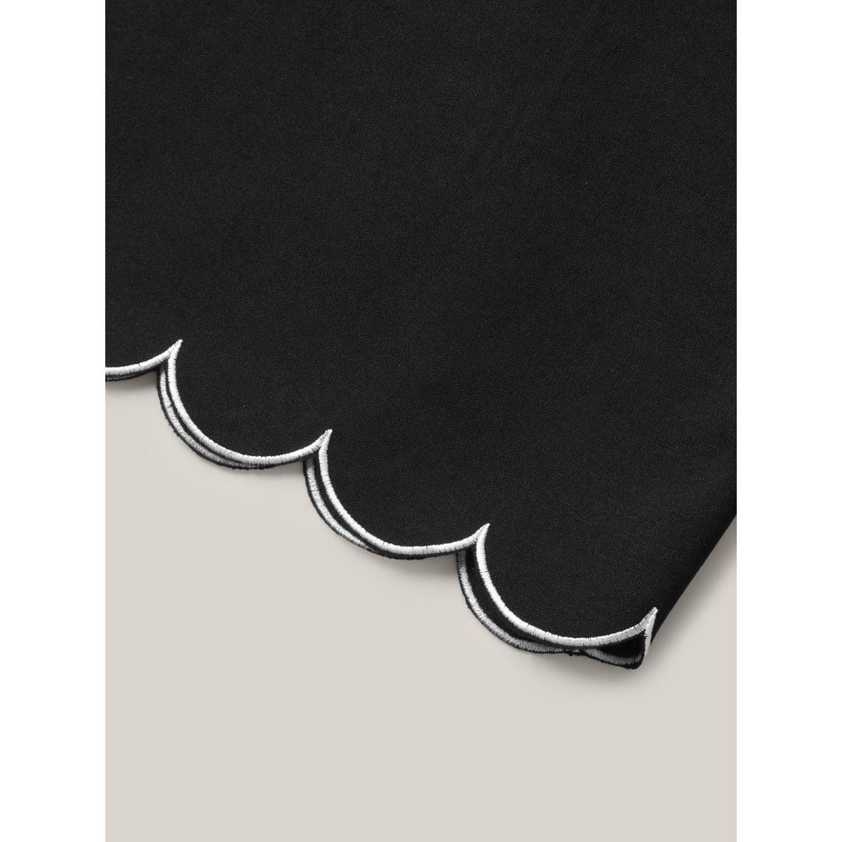 Plus Size Scalloped Hem Pull-On Wide-Leg Pants Women Black Timeless Wide Leg Mid Rise Elegant Pants BloomChic 18-20/2X Product Image