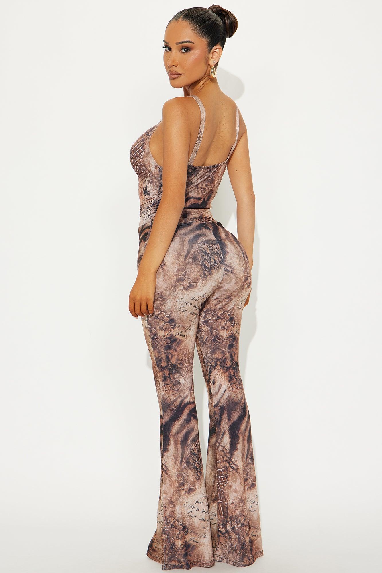Spicing Things Up Animal Print Jumpsuit - Brown/combo Female Product Image