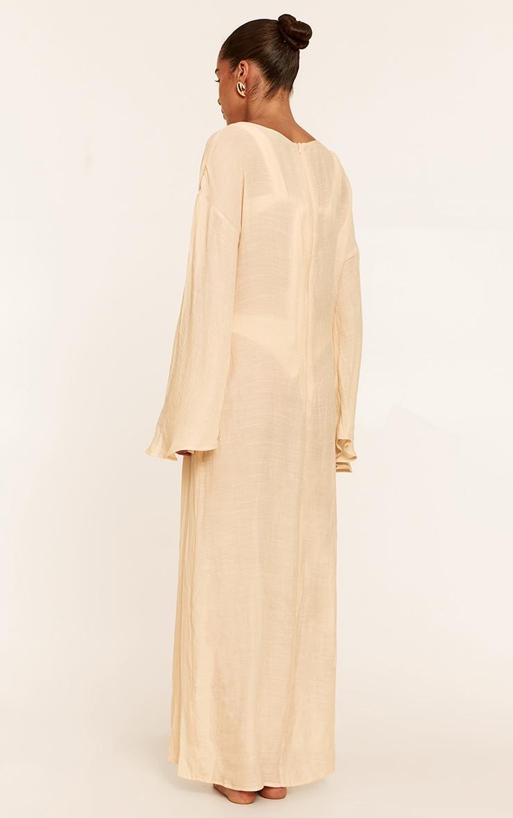 Cream Linen Look Flute Sleeve Beach Maxi Dress Product Image