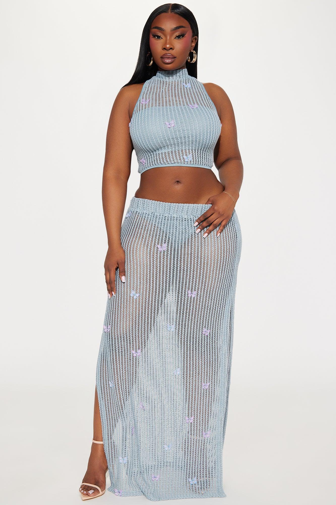 Butterfly Paradise Crochet Skirt Set - Light Blue Product Image
